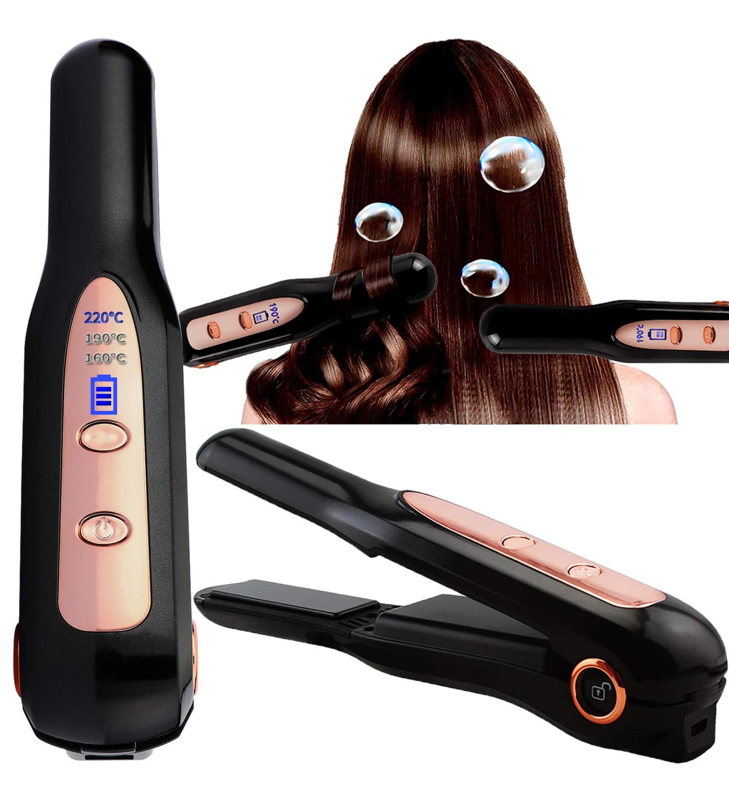 Buy 2 in 1 Professional Hair Straightener & Curler USB Rechargeable Ceramic Heating Smooth Hair Black | International Shipping - Buy Online on GoSupps.com