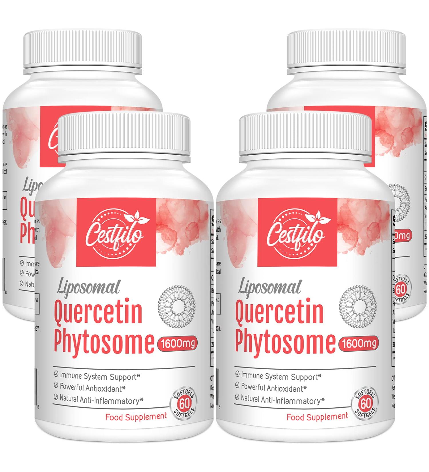 Liposomal Quercetin Phytosome 1600 mg Capsules with Bromelain & Vitamin C | Antioxidant Supplement (60 Count Pack of 4) - Buy Online Fast International Shipping! - Buy Online on GoSupps.com