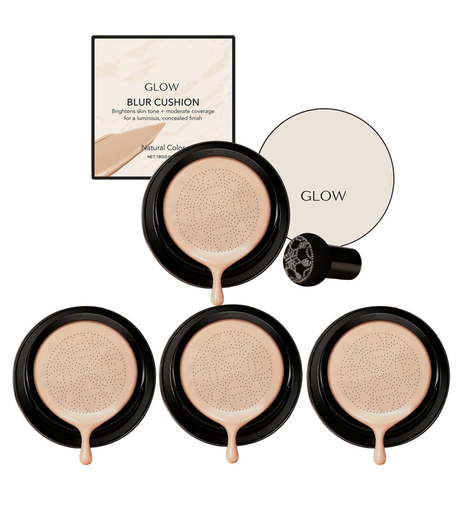  WRANBAO Luminous Cushion Foundation - Mushroom Head Cushioned CC Cream Long-Lasting Brightening BB Cream Makeup for All Skin Types Full Coverage Foundation (4pcs-Natural Color) - Buy Online on GoSupps.com