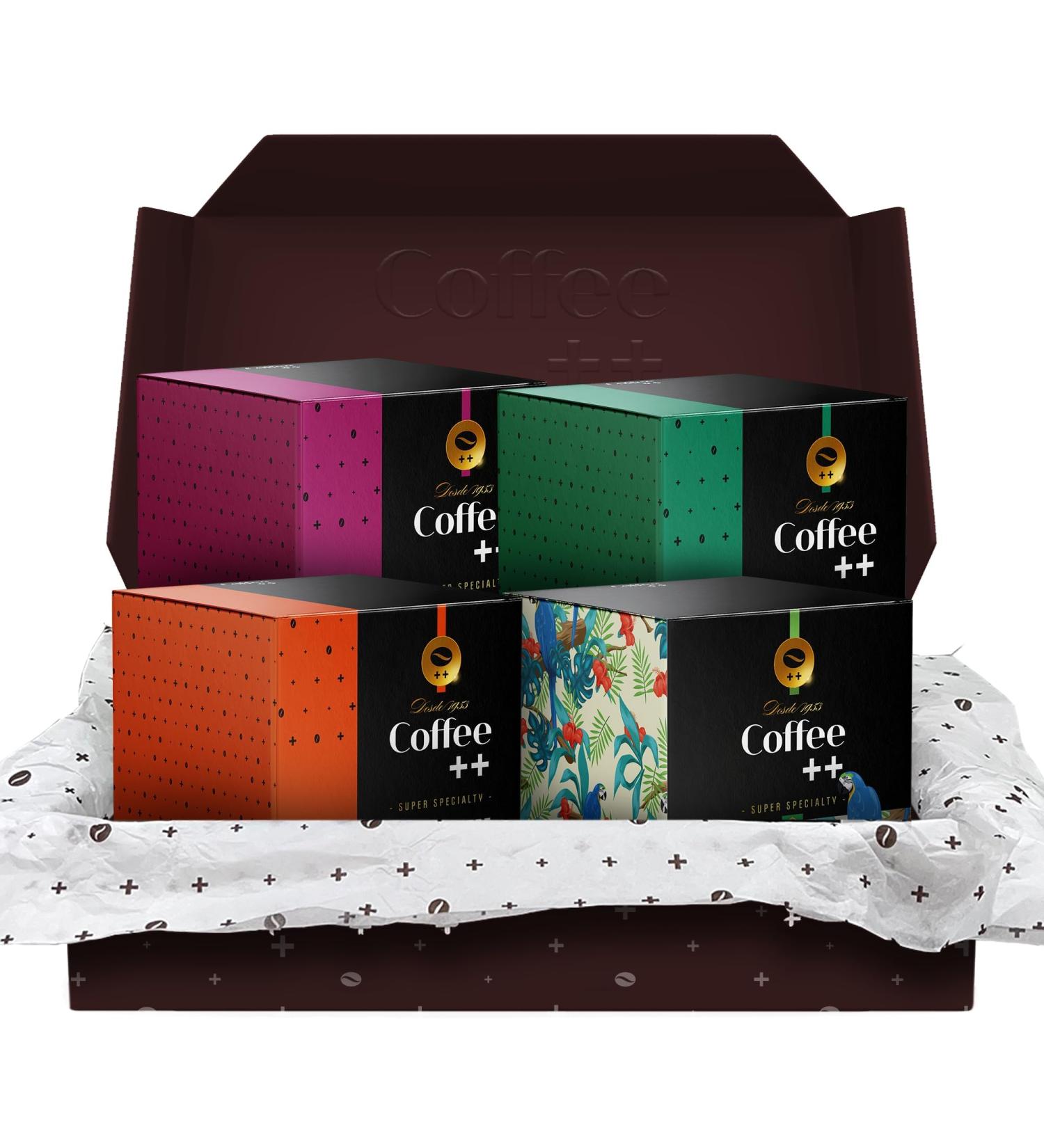 COFFEE++ Super Specialty Single Serve Pour Over Drip Coffee Gift for Mom & Dad - 100% Arabica - 84 SCA Grade - Medium Roast Ground - Cup of Excellence Grade 89+ - Pack of 4x10 Filter Packs - VARIETY ARARA - GEISHA - CLASSICO - GABRIEL - Buy Online on GoSupps.com