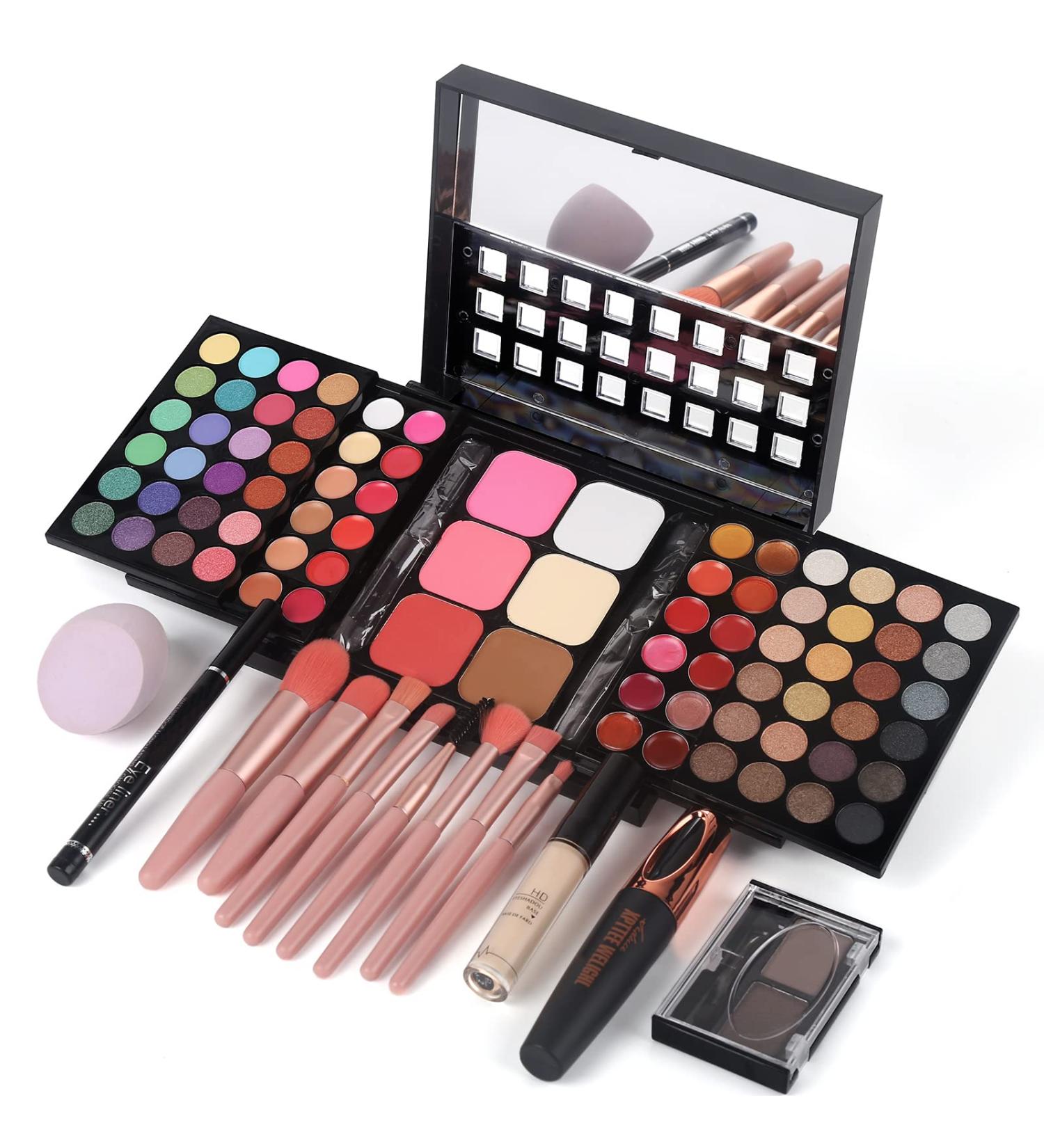 78 Color Full Makeup Kit with Applicator Eyeshadow Lipstick Blush Contour Concealer Mascara Lip Liner and More Includes 8pcs Makeup Brush Set