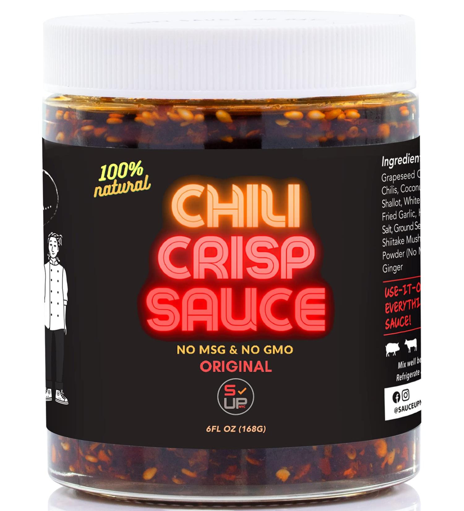 Sauce Up 100% Natural Artisan Chili-Crisp 6oz - Vegan Keto GF Chili Oil/Sauce - Crafted in NYC - Flavor Bomb with 13 Premium Ingredients (Hot Sweet Crispy Umami Smoky Savory) - Zero Msg - Good on Anything (Original) - Buy Online on GoSupps.com
