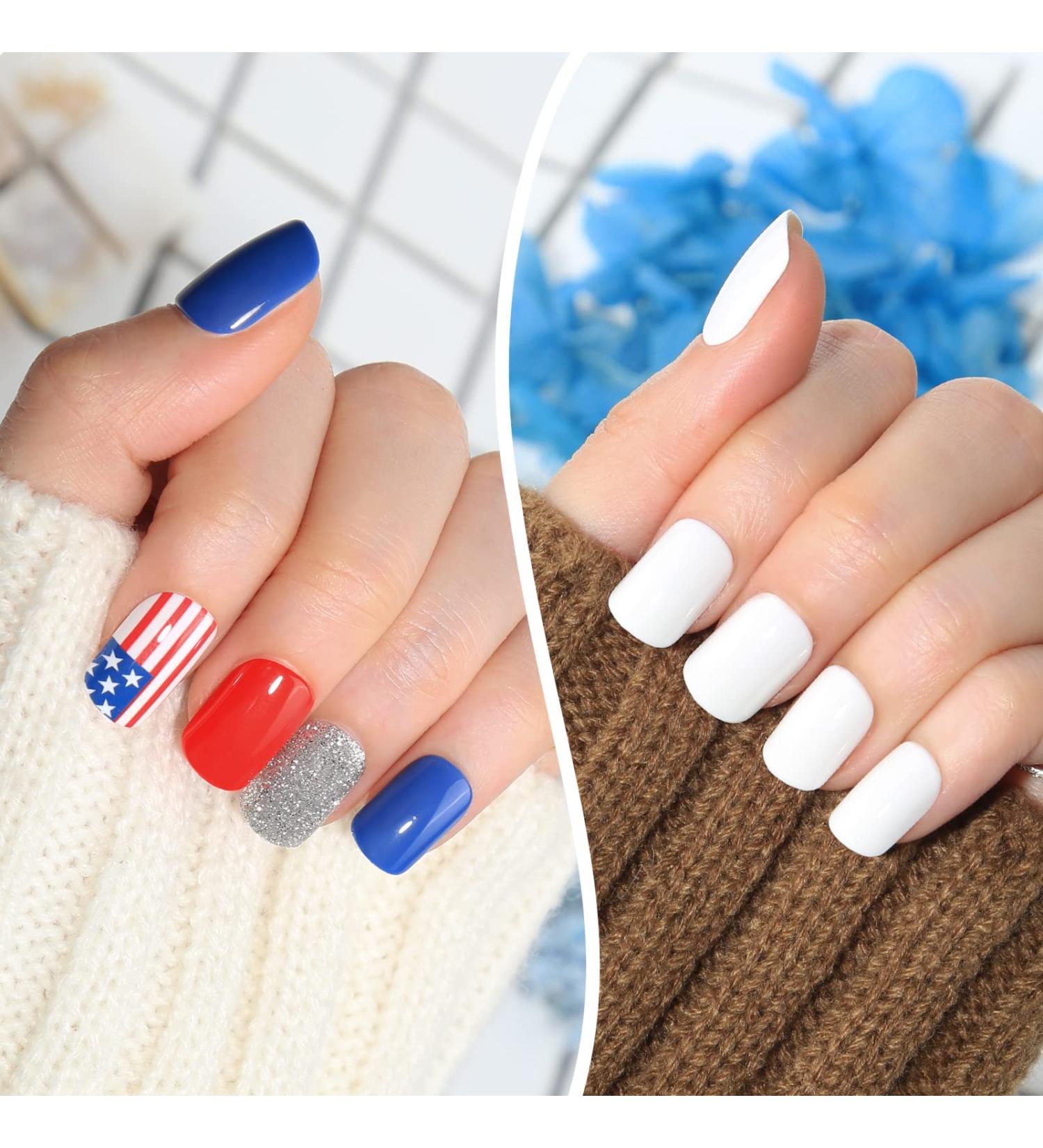 Vamony Press On Nails Square Short Length 2 Sets - American Spirit Blue Petite Fake Nails - 54pcs - Buy Online on GoSupps.com