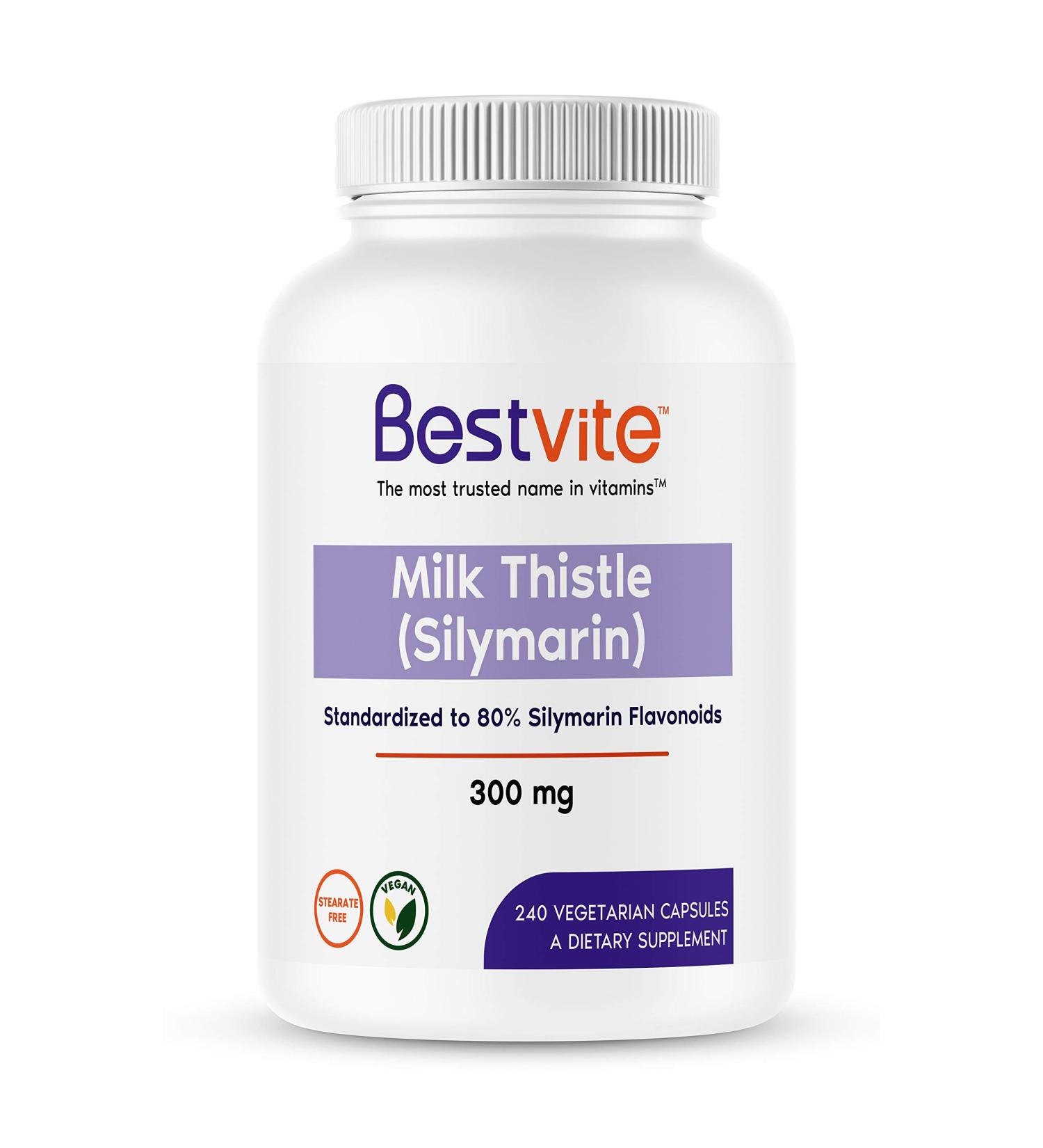 BESTVITE Milk Thistle 300mg (240 Veg Caps) - 80% Silymarin, Vegan, Non-GMO, Gluten-Free - Buy Online on GoSupps.com