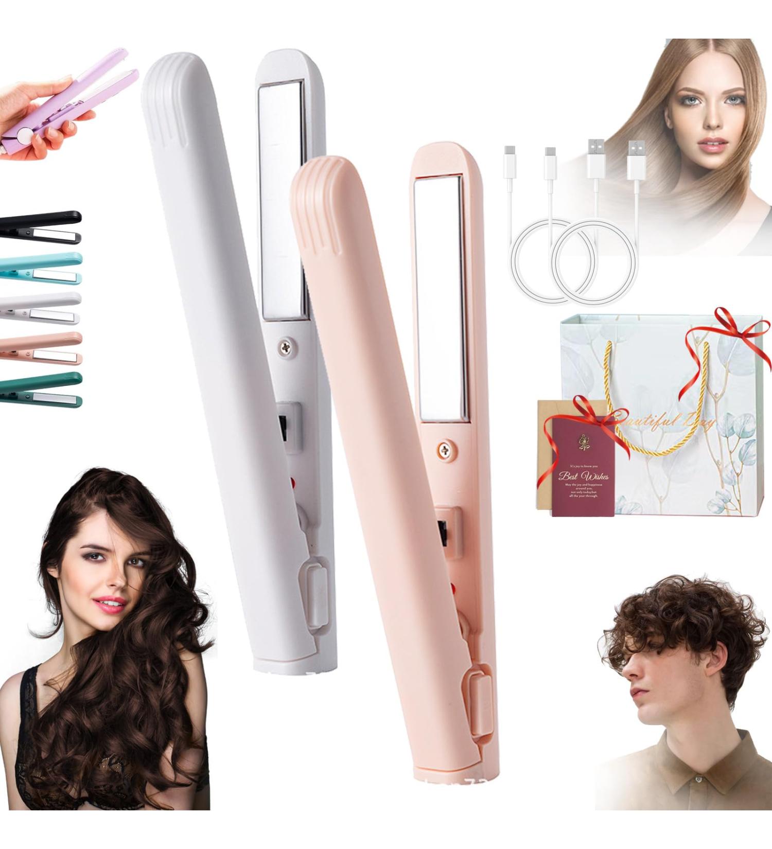 Jocelynnae Ceramic Mini Hair Curler Mini Dual-Purpose Curling Iron Travel Curling Iron USB Rechargeable Curling Wand 2-in-1 Mini Curling Wand for Men and Women (2PCS-6) - Buy Online on GoSupps.com