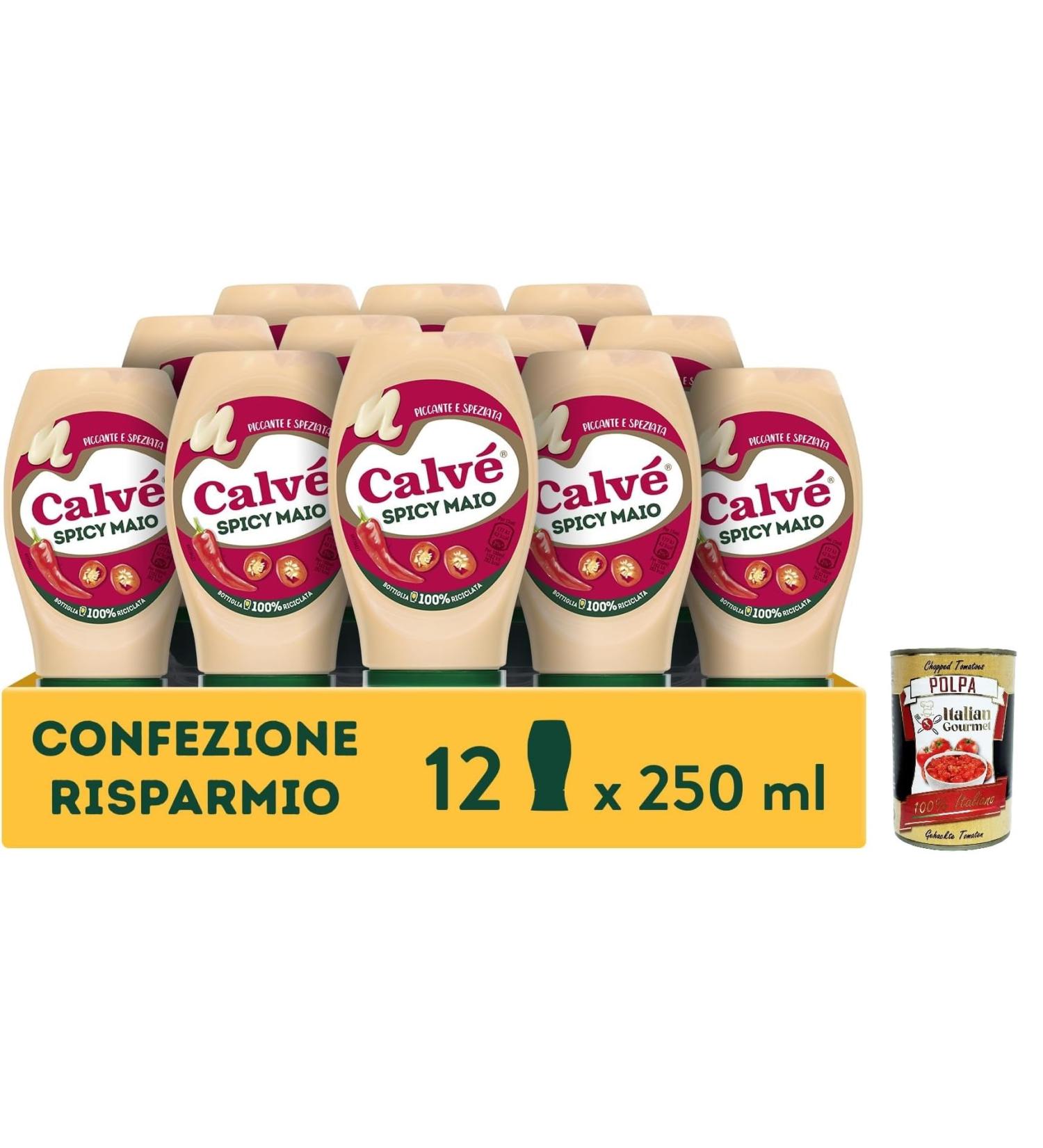  Italian Gourmet E.R. Calv Maionese Spicy Mayo 12 pieces of 250 ml mayonnaise with the addition of paprika and cayenne pepper spicy and spicy sauce ideal for sushi pok and fries+Italian Gourmet polpa 400g - Buy Online on GoSupps.com