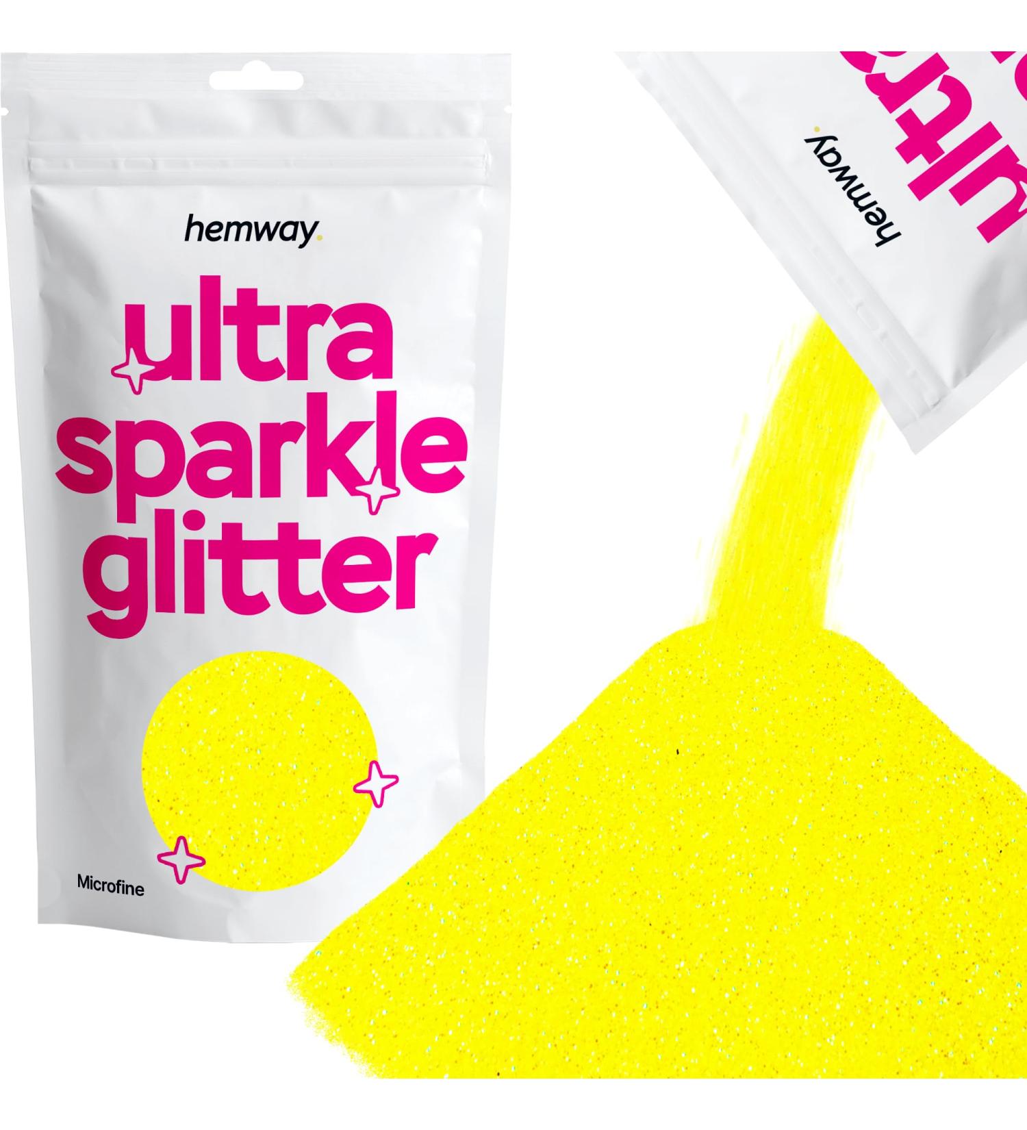 Hemway Premium Ultra Sparkle Fluorescent Yellow Glitter | Multi-Purpose Metallic Flake for Arts Crafts Nails & Cosmetics - 100g Microfine - Buy Online on GoSupps.com