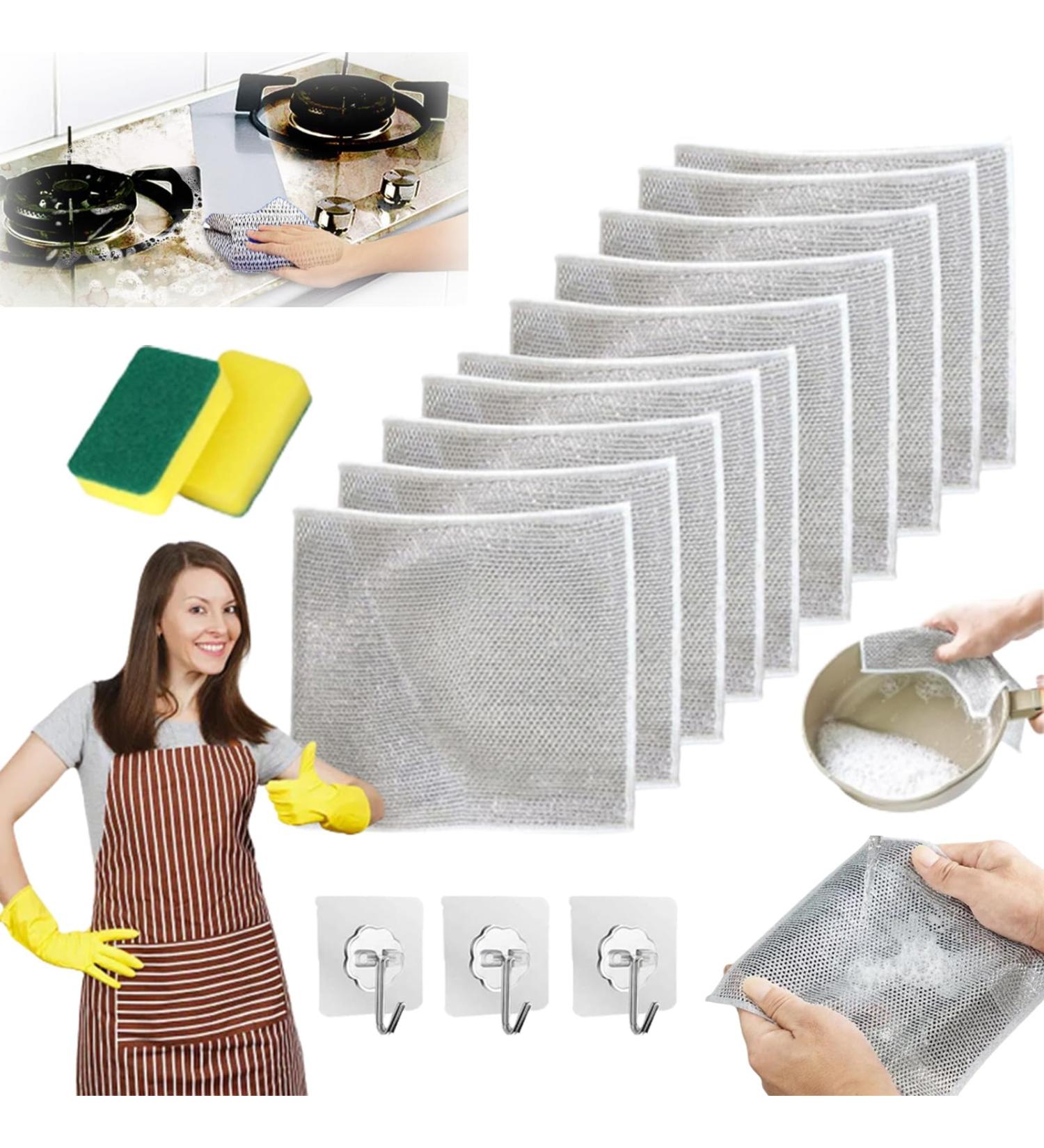 Multipurpose Wire Dishwashing Rags for Wet and Dry Multifunctional Non-Scratch Wire Dishcloth Double Stainless Steel Scrubber All-Purpose Wire Dishwashing Rag Remove Stubborn Stains (10pcs) - Buy Online on GoSupps.com