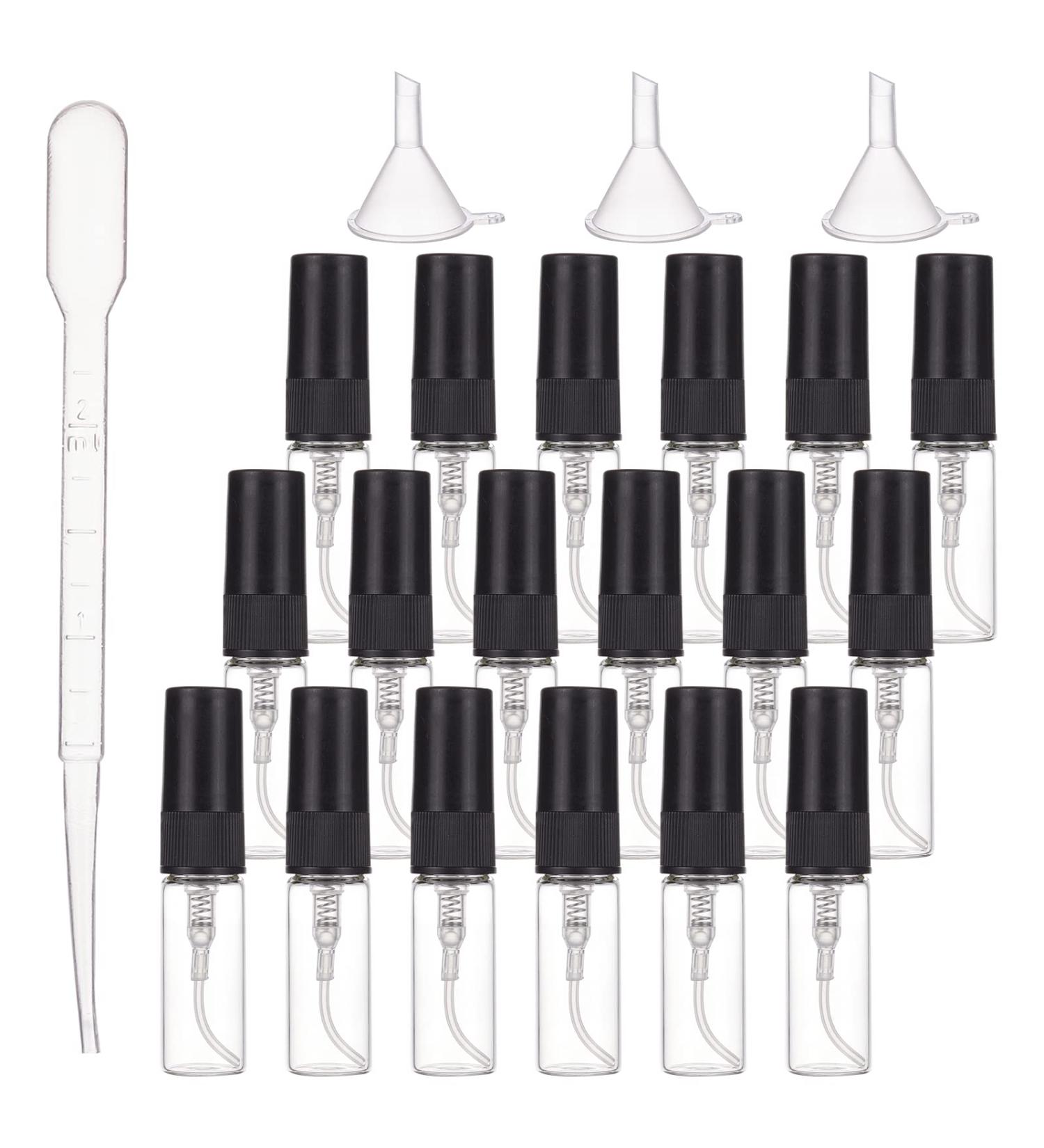 Benecreat 40 Mini Spray Bottles - 3ml Glass Atomizers with Black Caps & 2ml Pipettes for Perfume & Cosmetics | Ideal for Traveling & DIY Projects - Buy Online on GoSupps.com