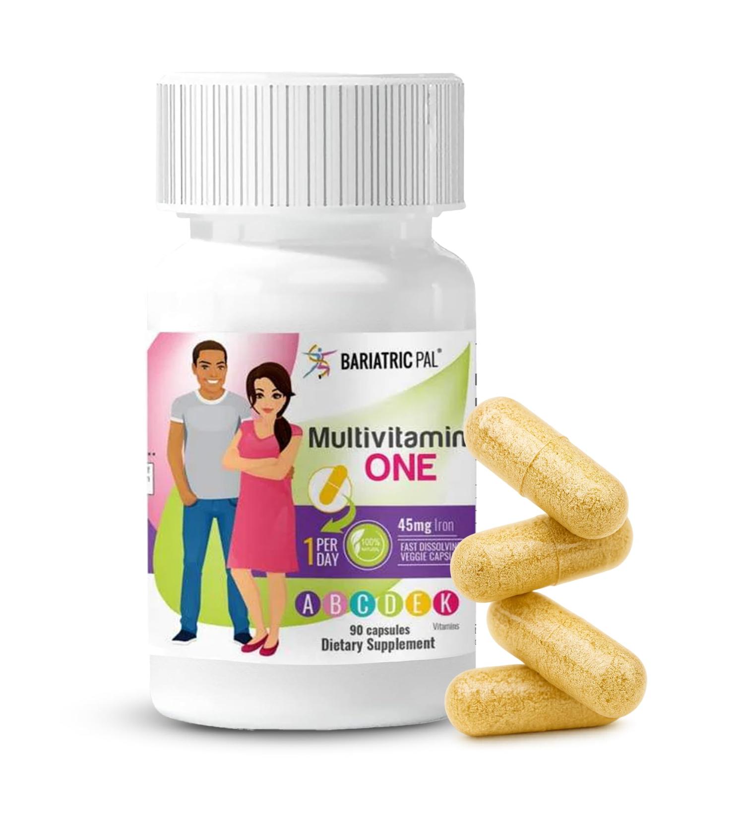 BariatricPal Multivitamin ONE 1 per Day! Bariatric Multivitamin Capsule with 45 mg of Iron | Easy to Swallow Capsule | Vitamin for Bariatric Surgery Patients | 90 Count (3 Month Supply) 90 Count (Pack of 1) - Buy Online on GoSupps.com