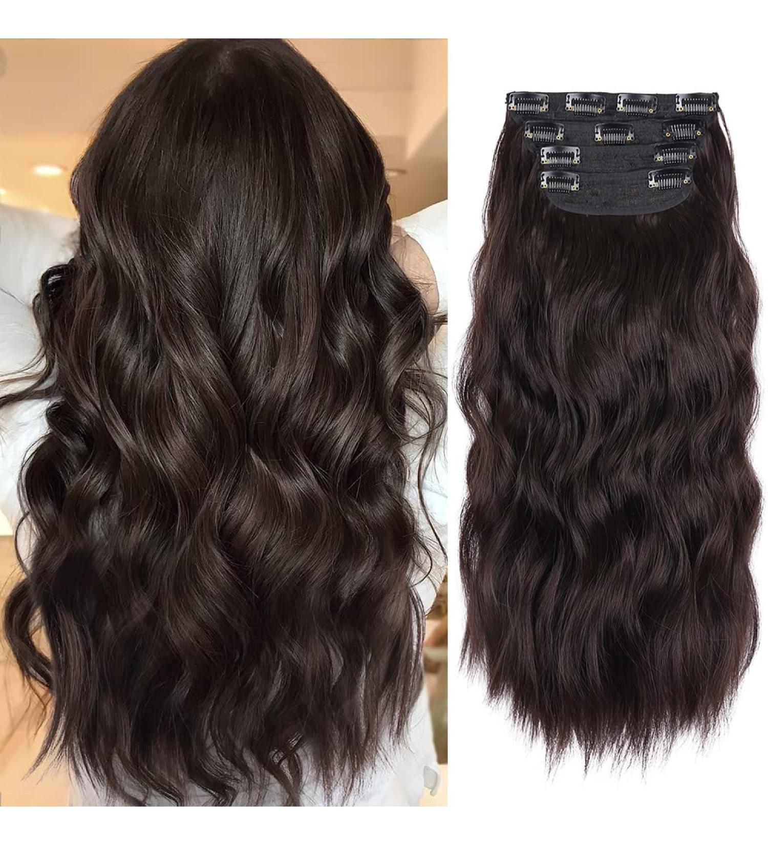 4Pcs Dark Brown 20 Inches Long Curly Clip in Human Hair Extensions - Thick Brunette Synthetic Hair - Buy Online on GoSupps.com