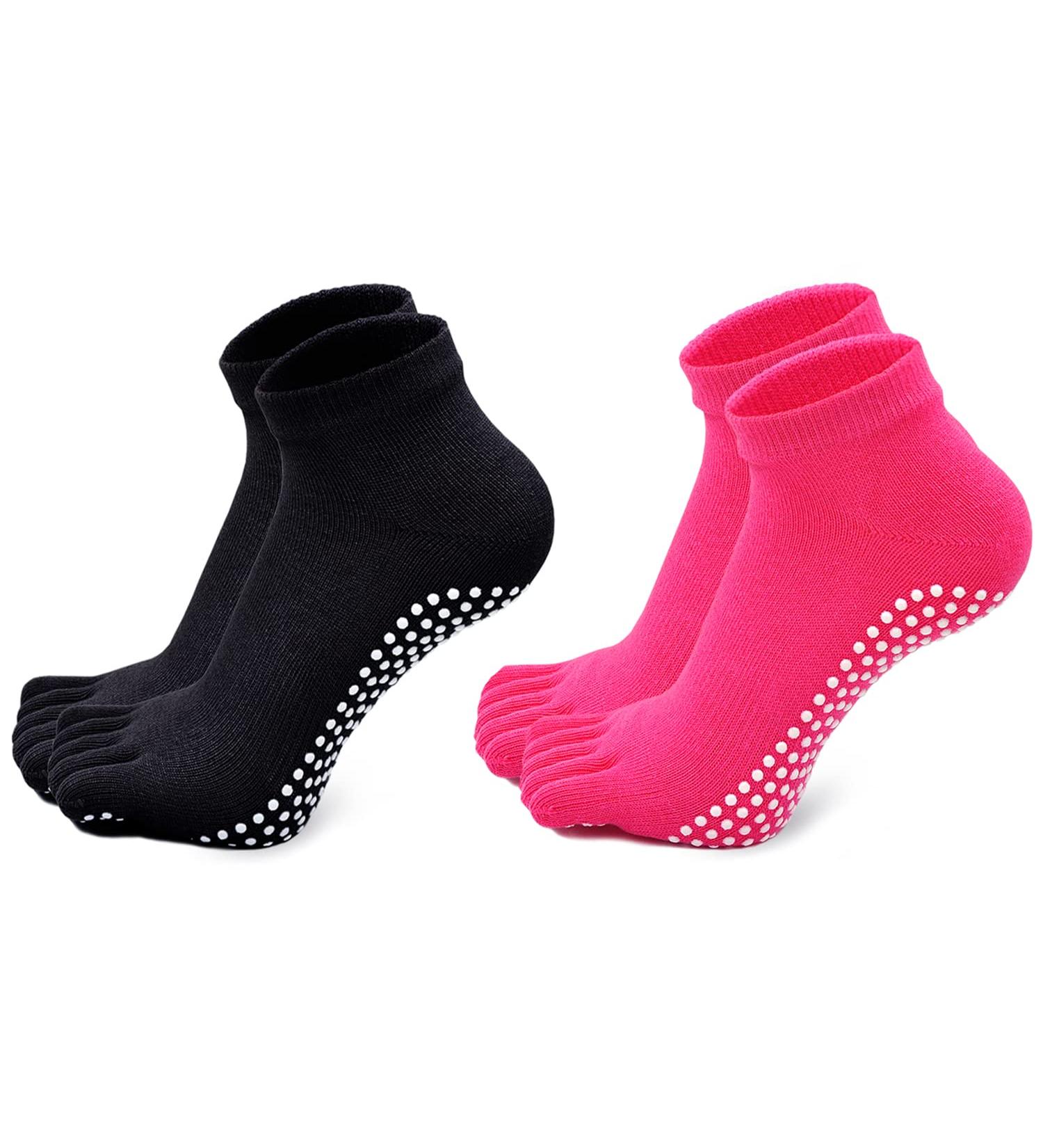 Buy Women's Yoga Socks - Non-Slip Sports Socks with Rubber Soles | Toe Socks for Pilates Dance & Martial Arts - Black & Red (36-42) | 4 Couples - Buy Online on GoSupps.com