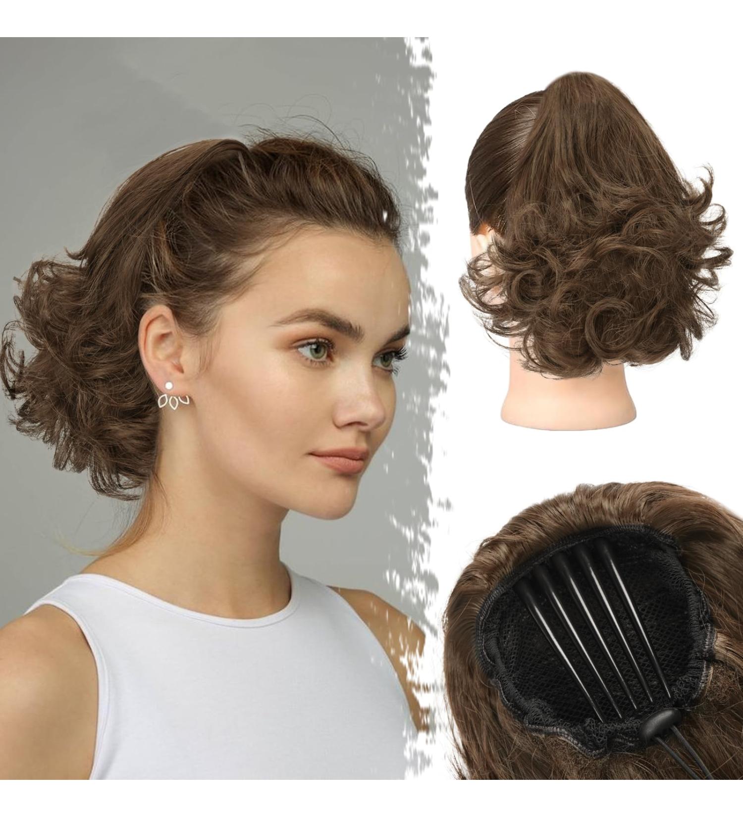 22cm Ash Brown Short Wavy Ponytail Extension - Synthetic Clip-In Hairpiece for Women - Buy Online on GoSupps.com