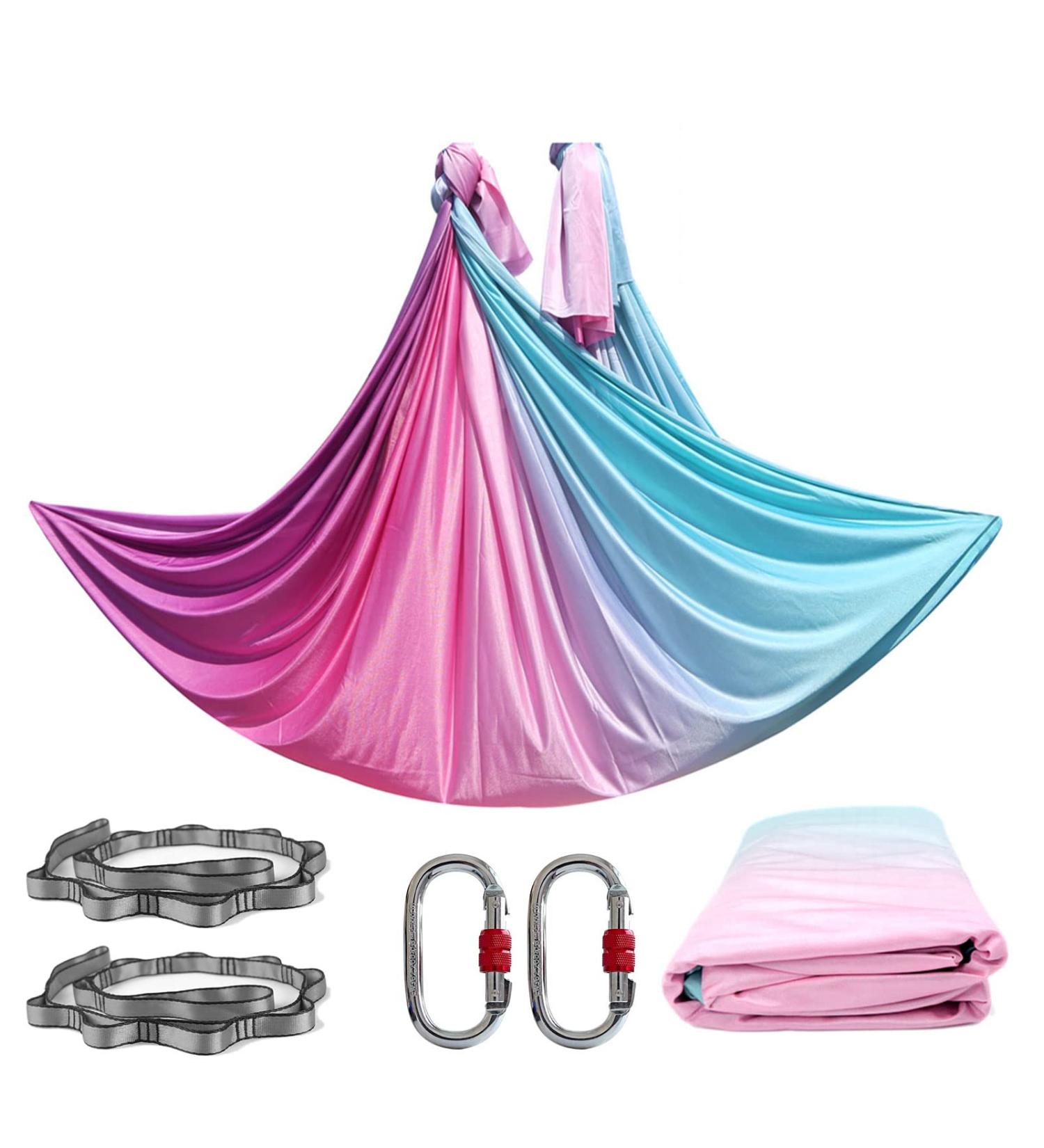 Prior Fitness 5M Aerial Yoga Hammock Set | Premium Nylon Silk Fabric | Yoga Strap & Carabiner | Bodybuilding Workout | Indoor Outdoor Rainbow - Buy Online on GoSupps.com