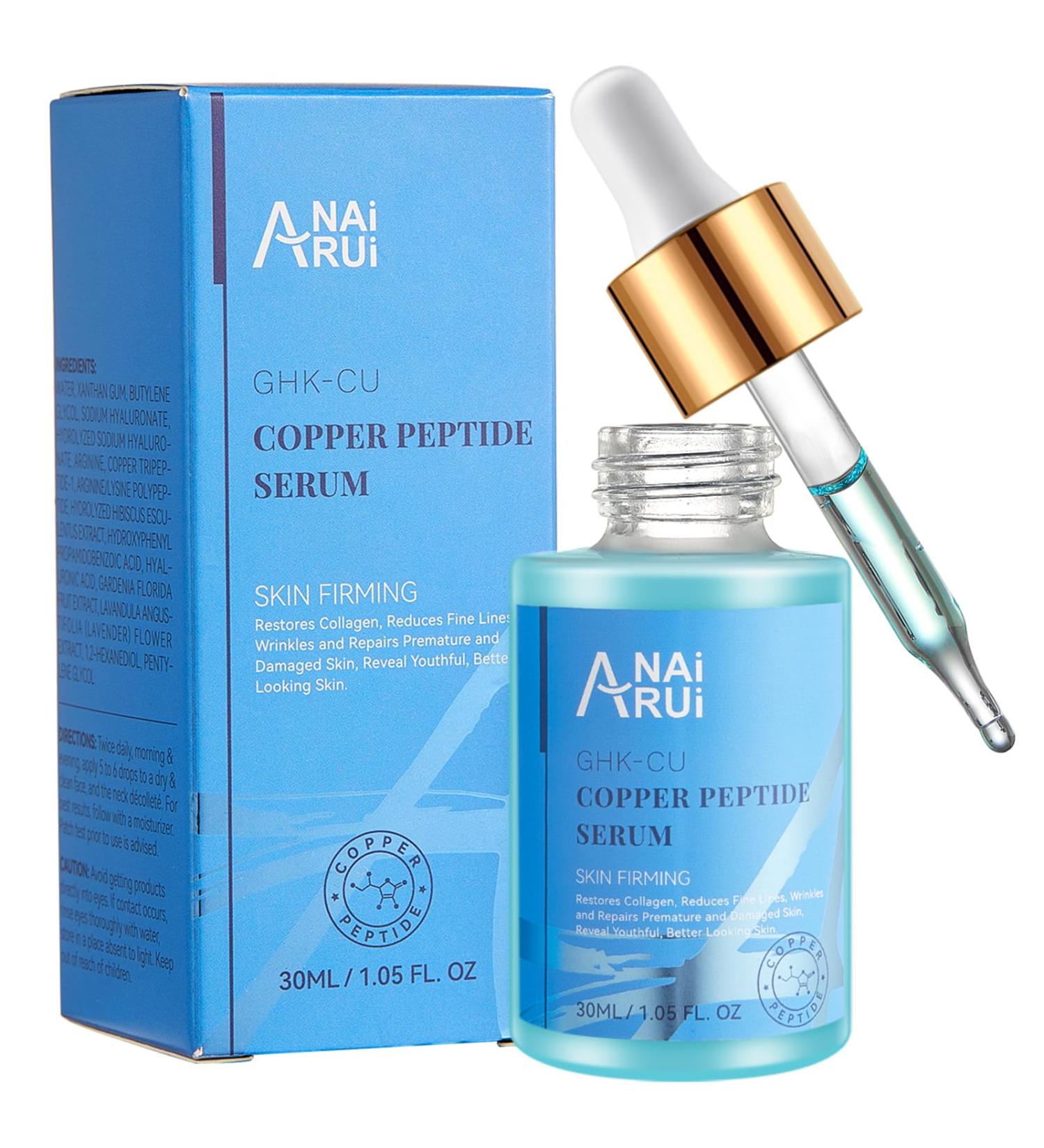 ANAiRUi Copper Peptides Serum for Face - GHK-Cu Anti Aging Face Serum with Hyaluronic Acid - Reduces Fine Lines & Wrinkles Repairs Premature & Damaged Skin Plump and Radiant Skin 30ml Copper Serum - Buy Online on GoSupps.com