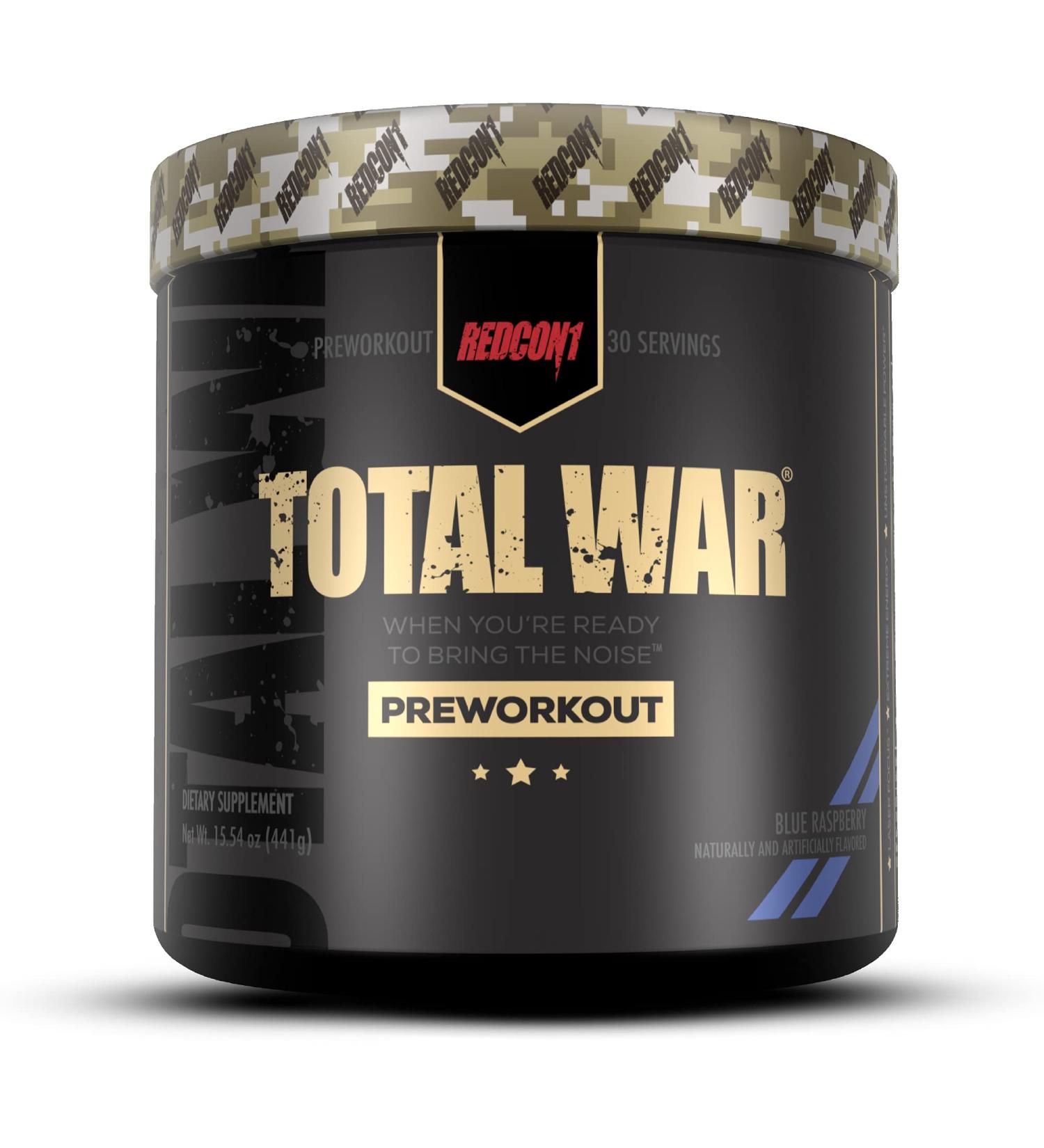 Redcon1 Total War Pre Workout - 30 Servings, Energy Boost, Endurance, Focus - Blue Raspberry - Buy Online on GoSupps.com