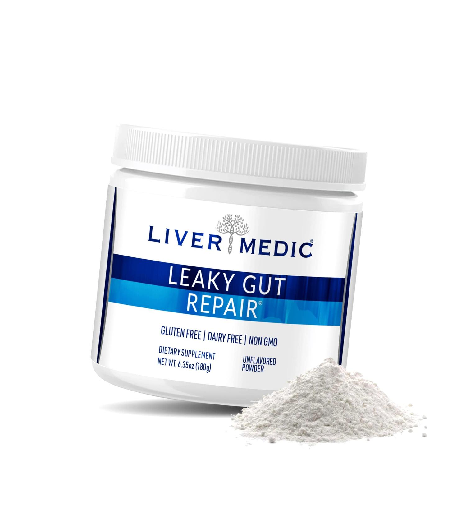 Liver Medic Leaky Gut Repair L Glutamine Powder - Gluten-Free Gut Health Supplement - Soothes Bloating & IBS - 180g Unflavored - Buy Online on GoSupps.com