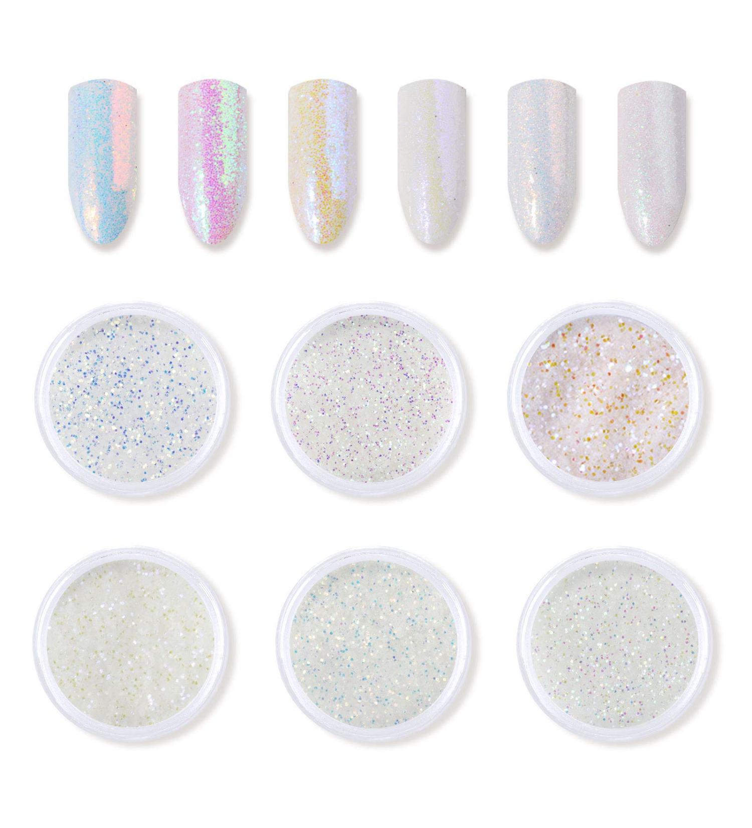 Buy Freeorr 6 PCs White Rubbing Glitter Nail Powder - Neon Unicorn & Mermaid Nail Art | Best Manicure Supplies for Stunning Nail Designs - Buy Online on GoSupps.com