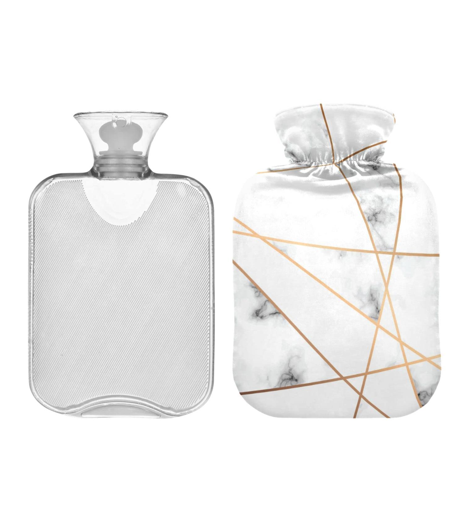 Hot Water Bottle 2L with Elegant White Marble & Gold Line Cover - Perfect for Pain Relief & Winter Hand Feet Warmer | International Shipping - Buy Online on GoSupps.com