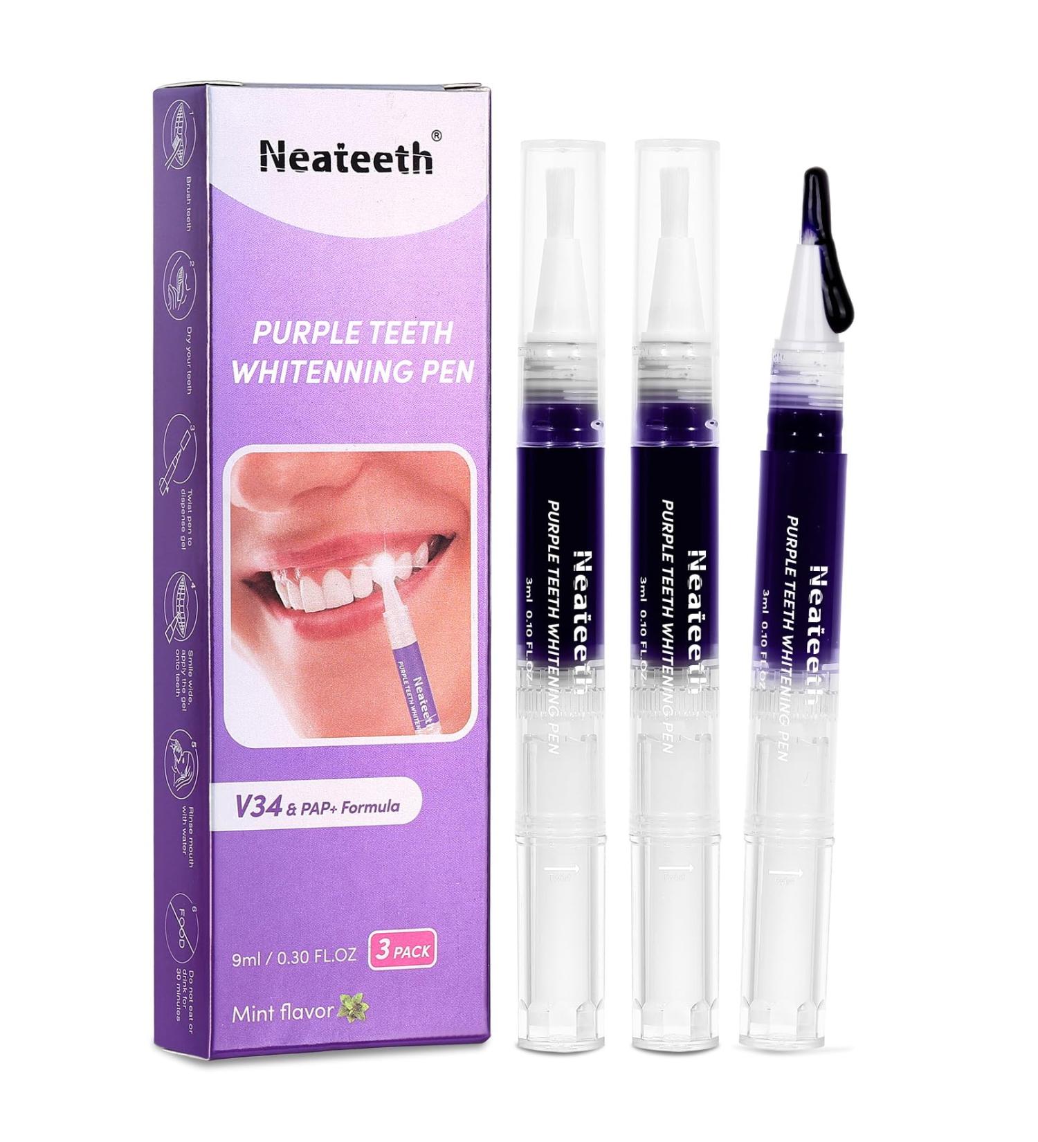 Teeth Whitening Pen for Sensitive Teeth - Instant Purple Whitening Gel for Adults | Brighten Yellow Teeth - Buy Online on GoSupps.com
