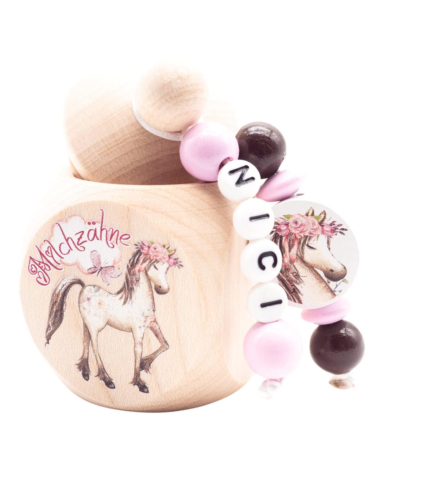 Personalized Wooden Milk Tooth Box for Girls - Pony Horse Design with Tooth Fairy Letter - Buy Online on GoSupps.com