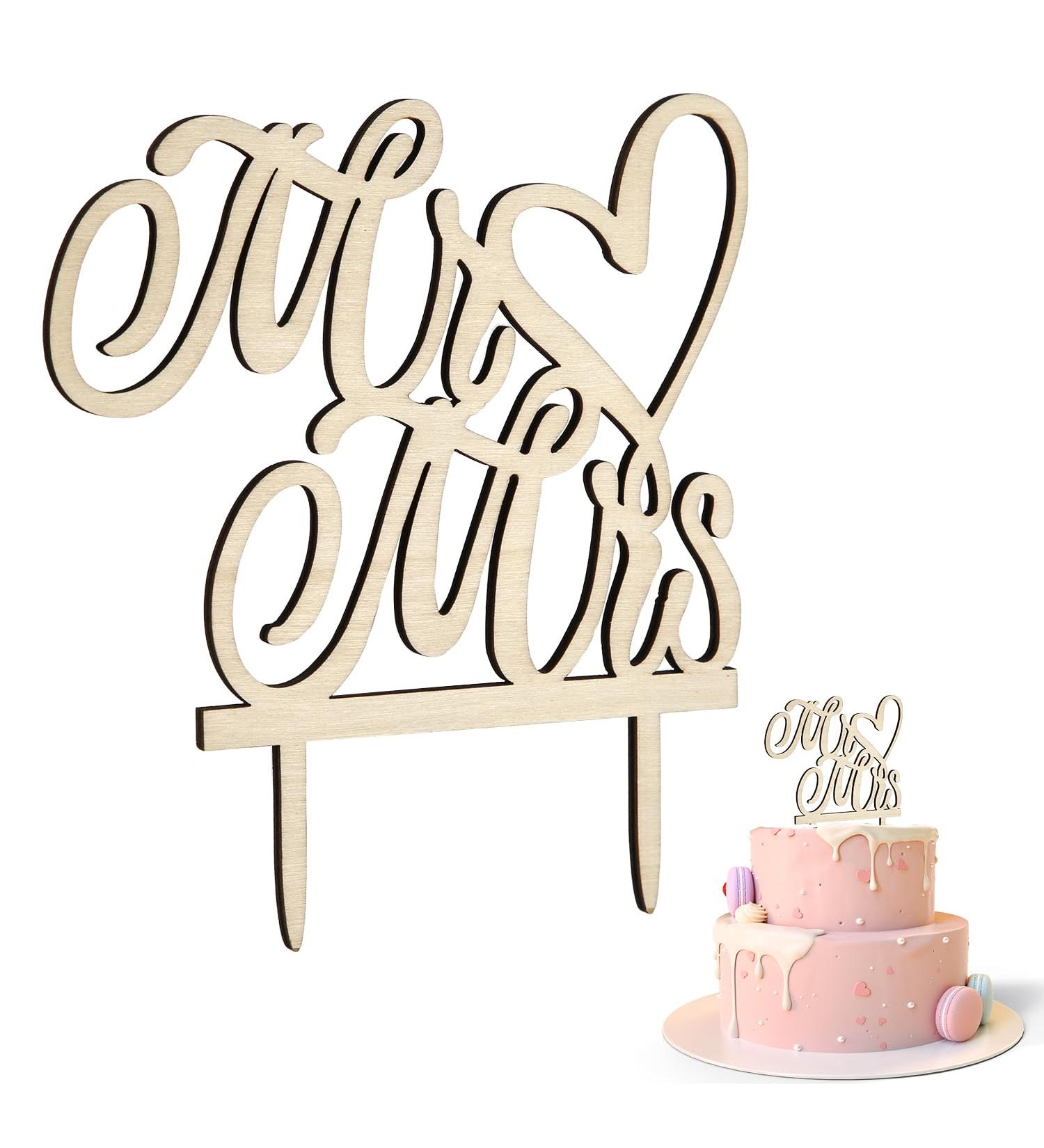 Mr and Mrs Cake Topper 5.6x5 Inch Elegant Wood Wedding Cake Topper Mr & Mrs Sign for Wedding Cake Engaged Cake Topper Wedding Party Supplies Cake Decoration - Buy Online on GoSupps.com