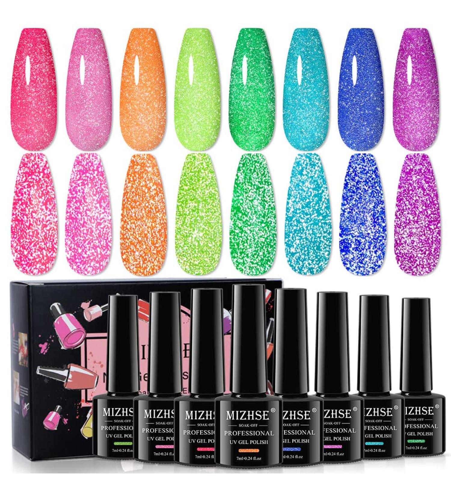 MIZHSE Neon Reflective Glitter Gel Polish Set - Fluorescent Shiny Disco Sparkle - UV LED Soak Off Gel Kit for DIY Nail Art - Salon Quality - Buy Online on GoSupps.com