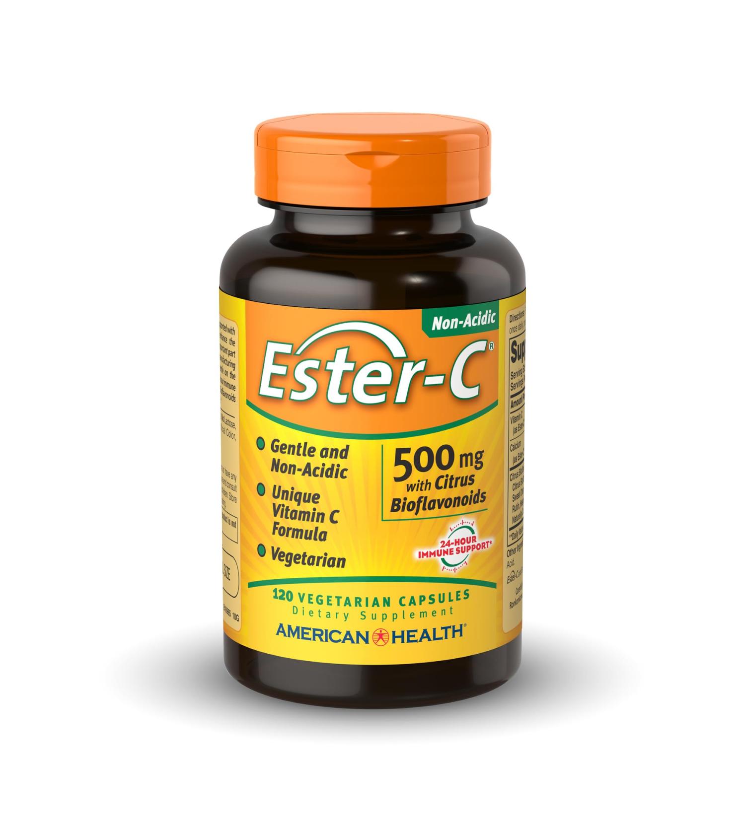 American Health Ester-C 500 mg with Citrus Bioflavonoids - 120 Vegetarian Capsules - 24-Hour Immune Support - Non-GMO Vegan Gluten Free - 60 Servings - Buy Online on GoSupps.com