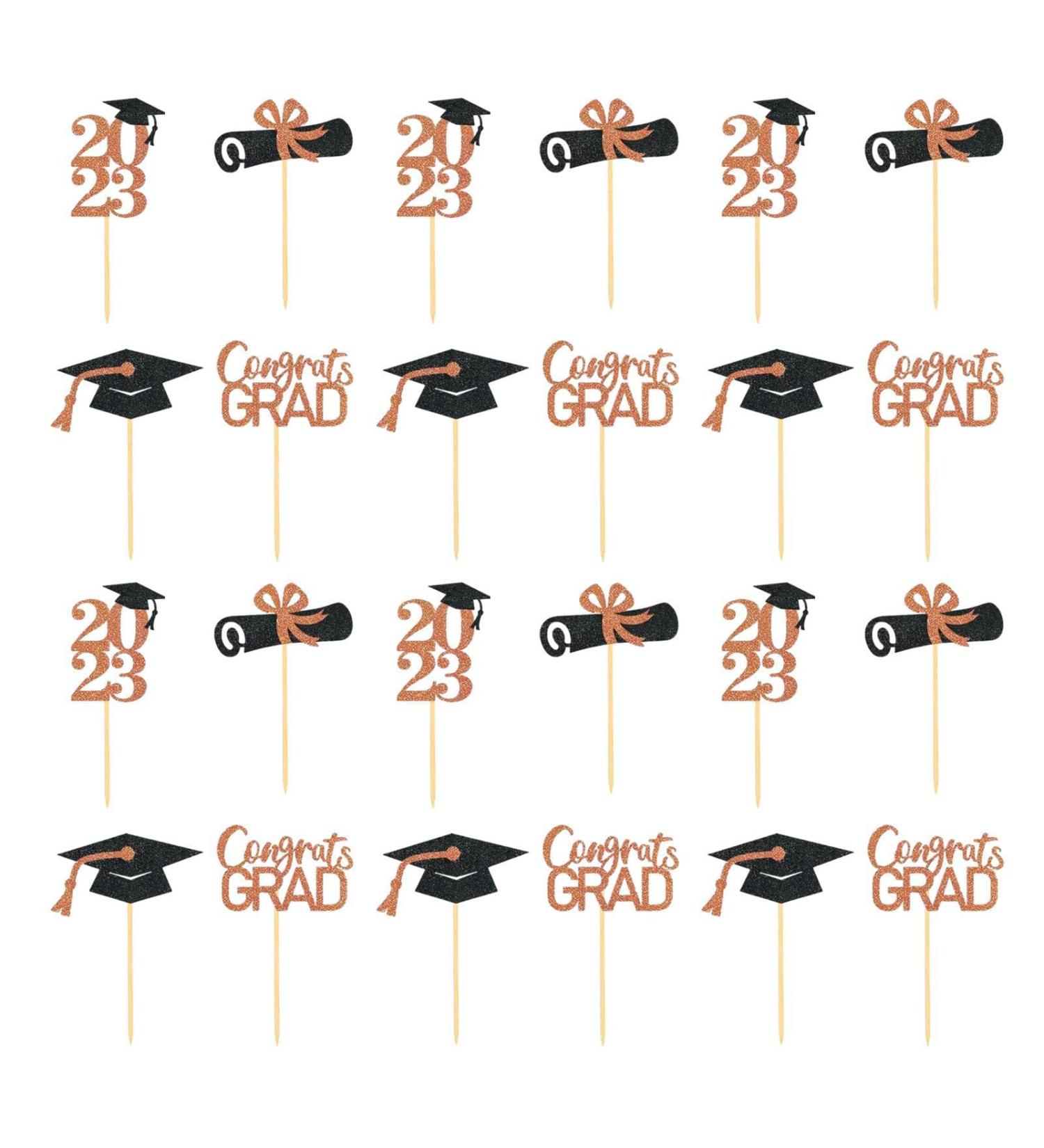 WOTEG Graduation Cupcake Toppers 2023 | Graduation Theme Cupcake Toppers - Grad Caps Food Appetizer Picks Cake Graduation Party Decorations Diploma Cupcake Picks for Cake Rose Gold - Buy Online on GoSupps.com