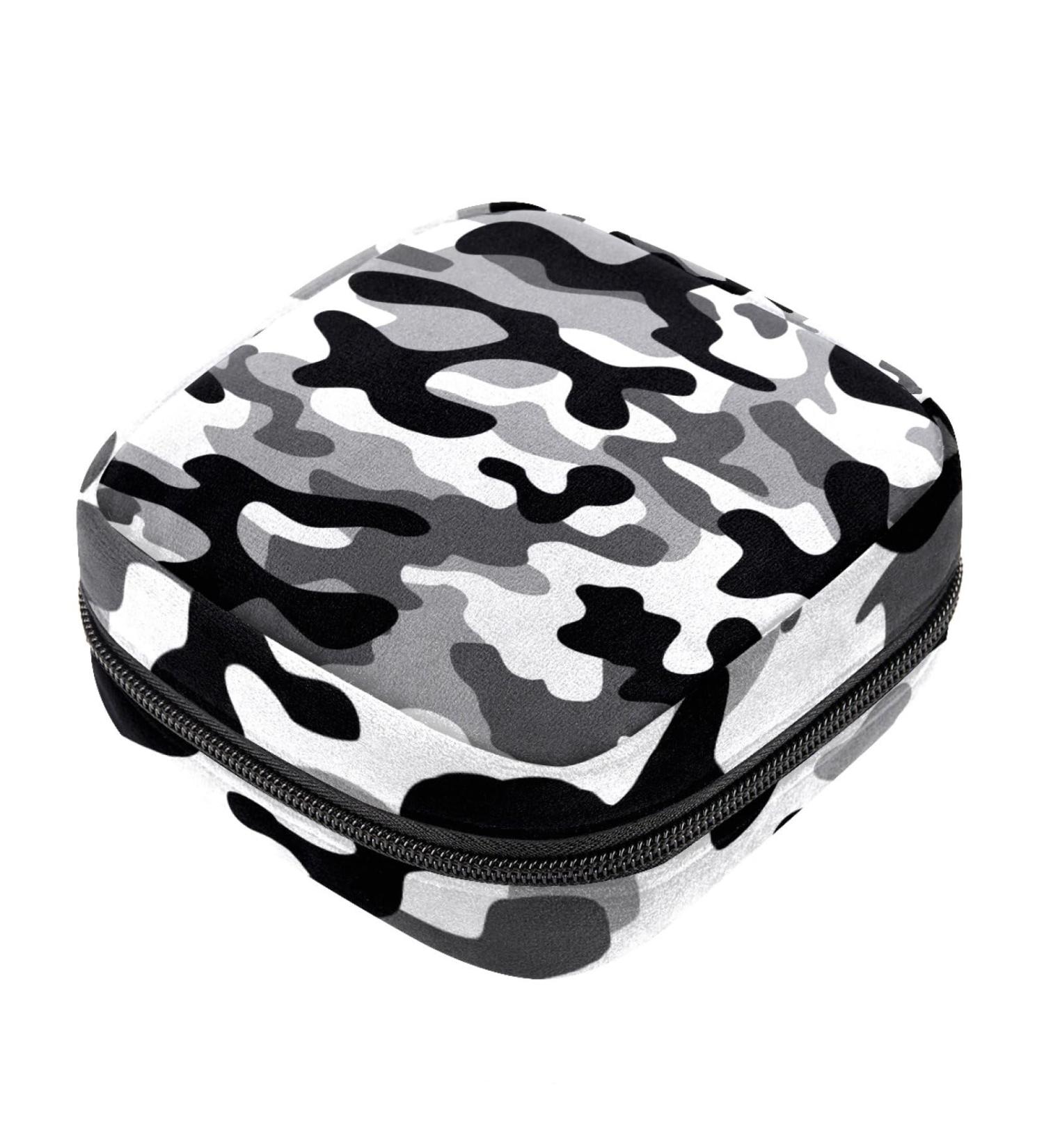 Black Gray Camouflage Menstrual Cup Storage Bag with Zipper | Sanitary Napkin Pouch for Women and Teens - Buy Online on GoSupps.com