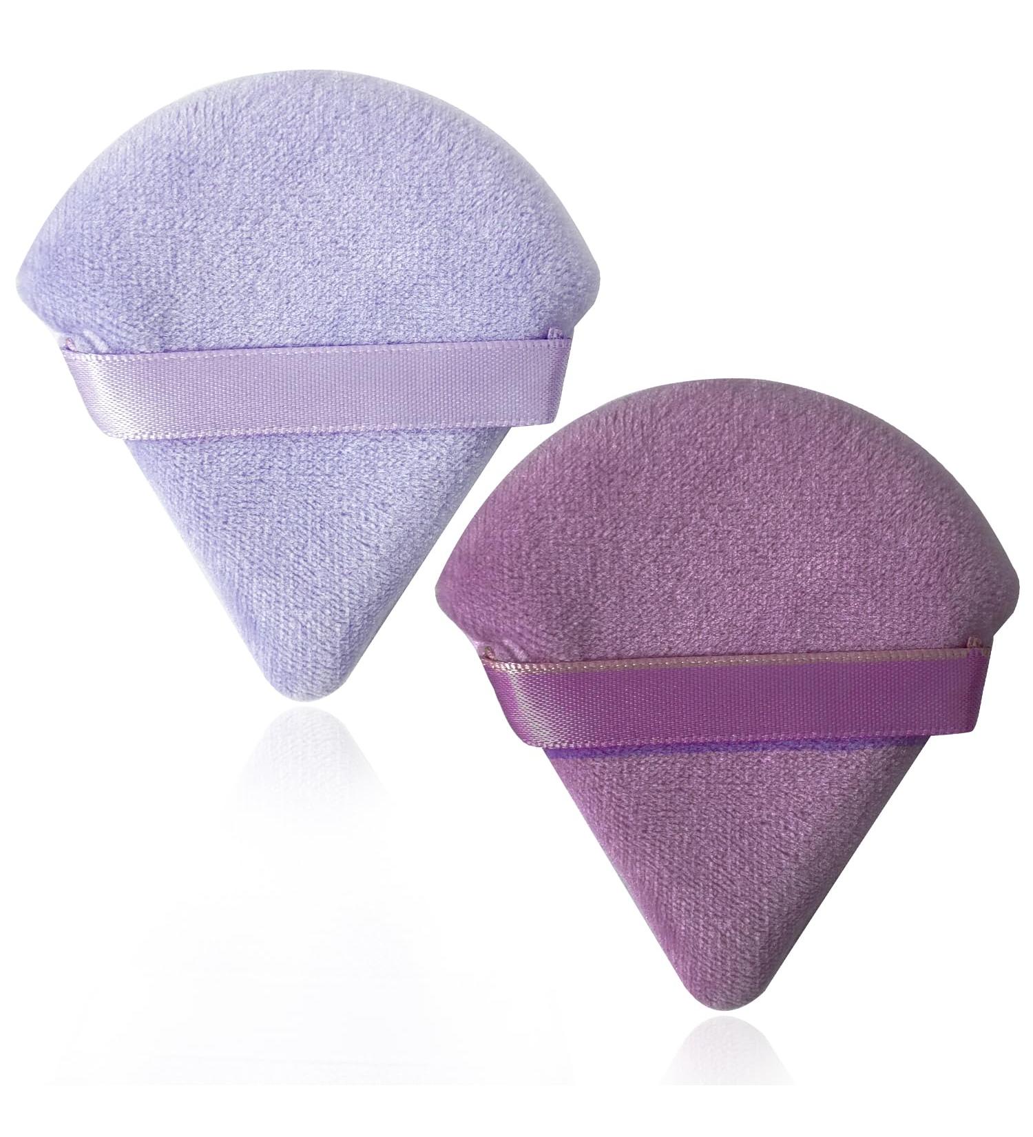 2-Piece Triangular Velvety Powder Quaste Set - Perfect for Pressed Powder Under Eye Makeup (Purple) - International Shipping Available - Buy Online on GoSupps.com