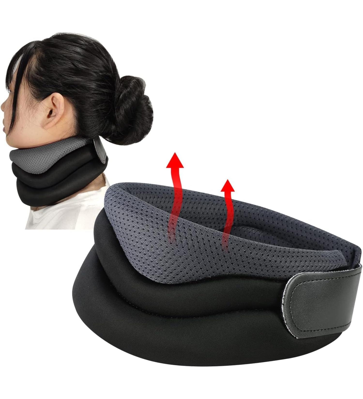 Xinchi Neck Support Collar for Pain Relief | Adjustable Breathable Neck Bandage with Velcro - Ergonomic Design for Men & Women - Black - Buy Online on GoSupps.com