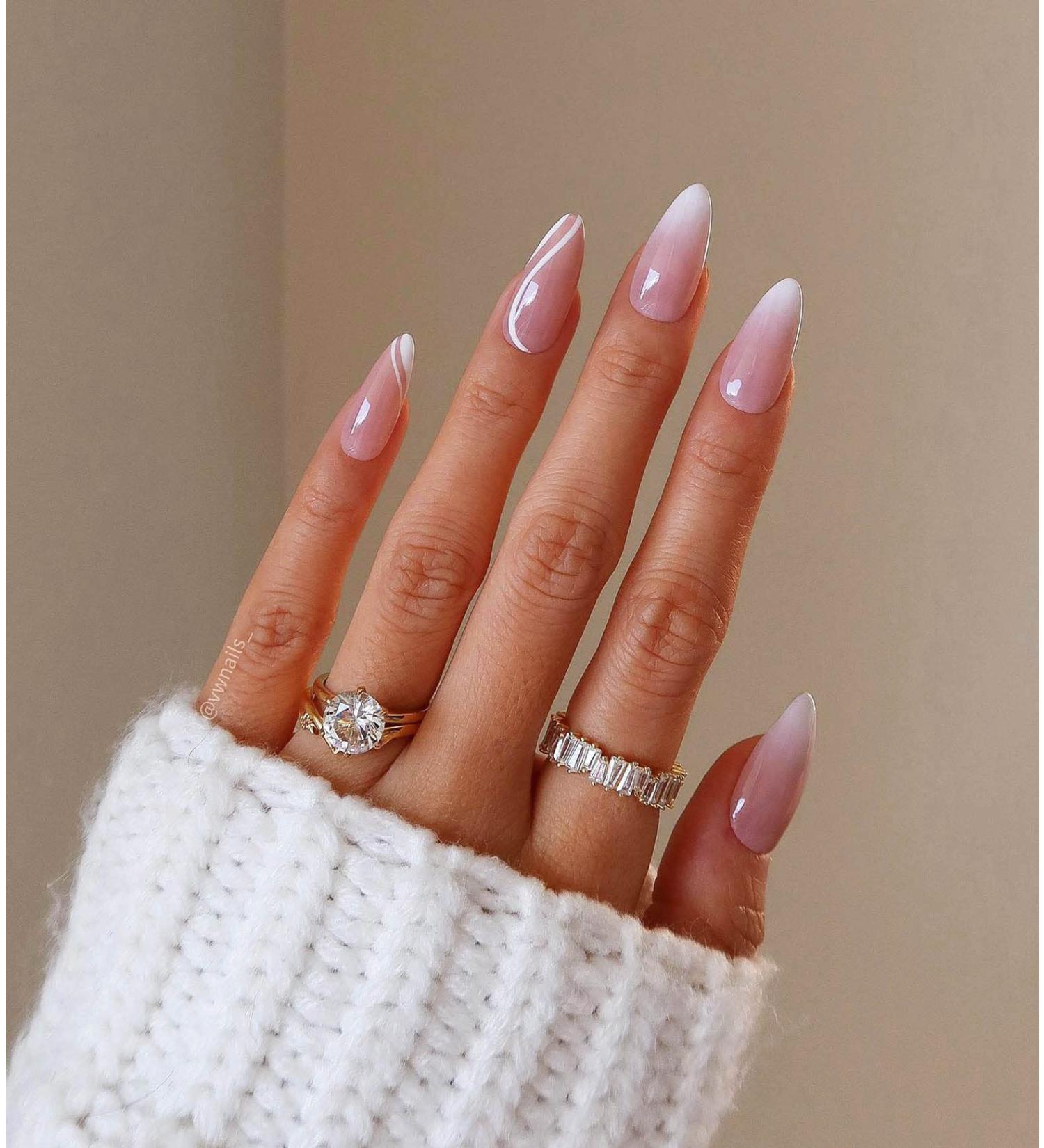 Dudulanni 24 Pcs Medium Nude White Ombre Press on Nails with Glue - Stylish Fake Acrylic Nails for Women - Buy Online on GoSupps.com