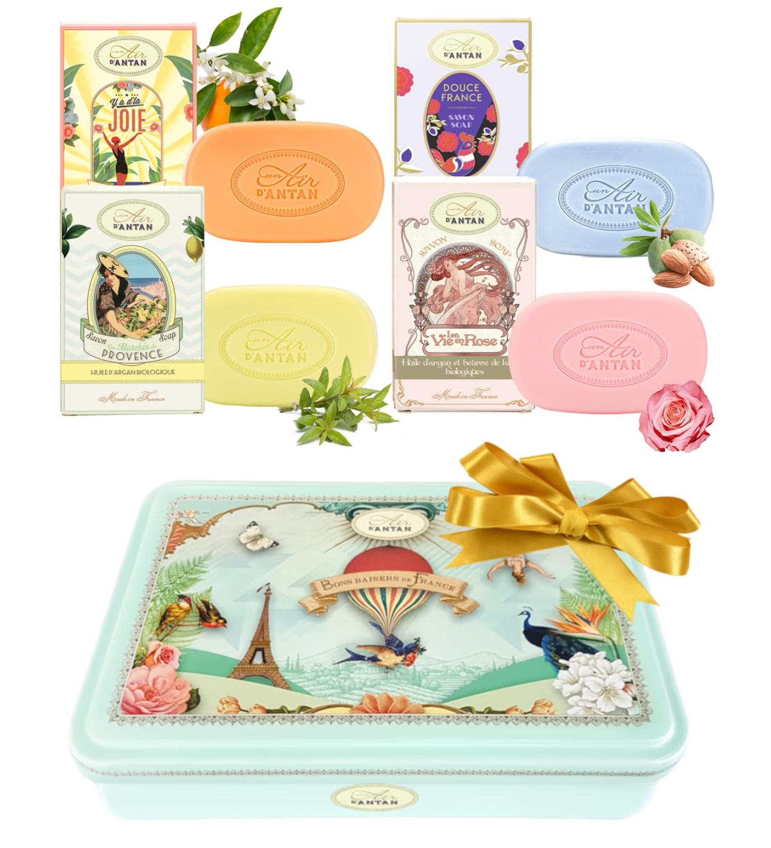 Un Air d'Antan Bar Soap Gift Set for Women - 4 Piece Fancy Soaps with Organic Shea Butter, Sweet Almond Oil, and Argan Oil - Perfect Small Gift For Her - Buy Online on GoSupps.com