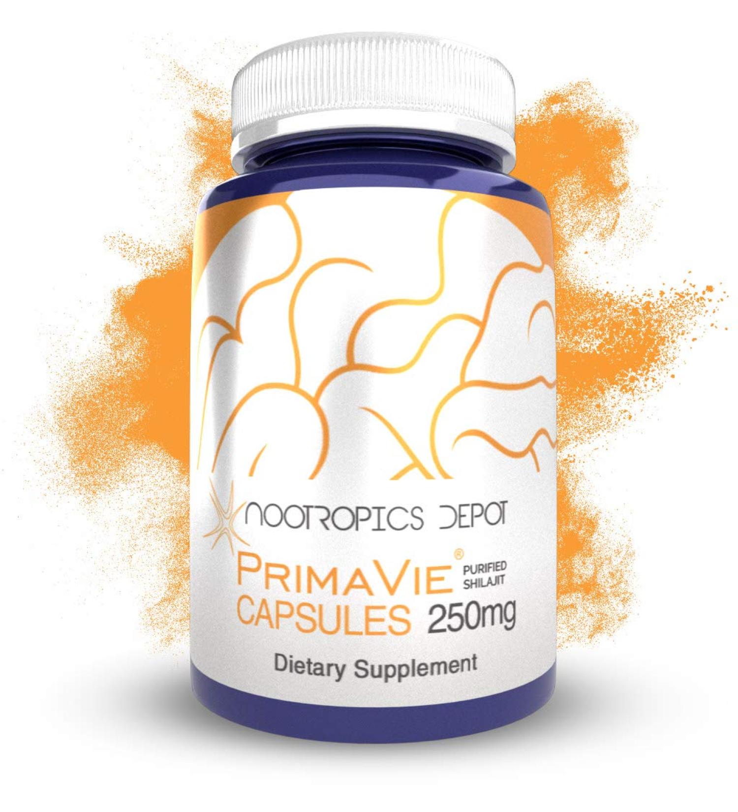 Nootropics Depot PrimaVie Shilajit Capsules 250mg | Purified Extract | Ayurvedic Herb | Supports Mitochondrial Function | Boosts Endurance - 90 Count - Buy Online on GoSupps.com
