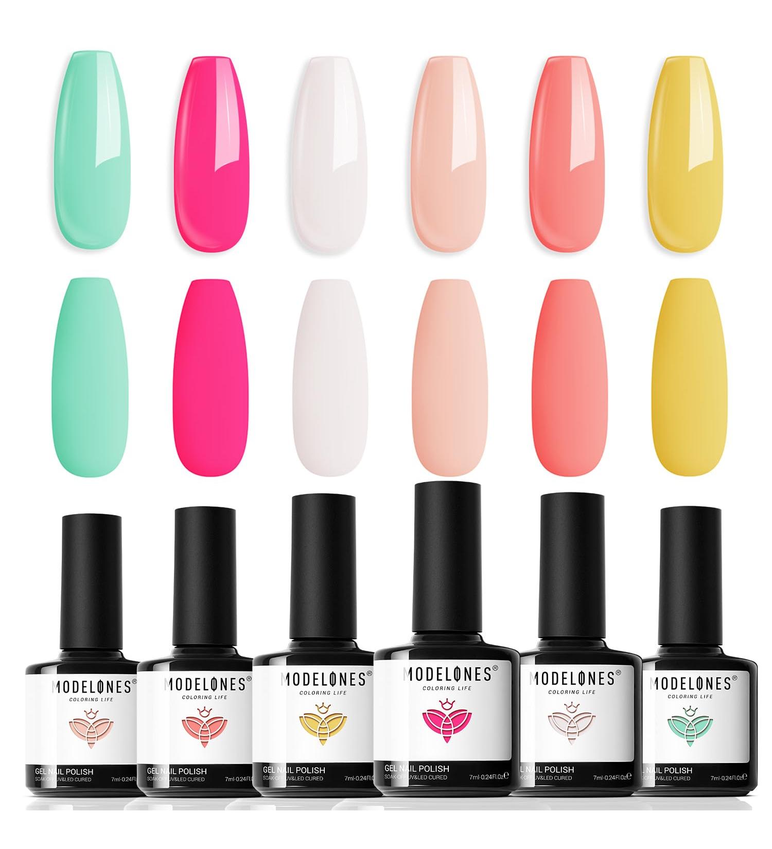 Modelones Gel Nail Polish - 6 Colors Summer Gel Polish Popular Bright Yellow Pink Gel Nail Soak Off U V Gel Nail Kit Beauty Gifts Set Box - Buy Online on GoSupps.com