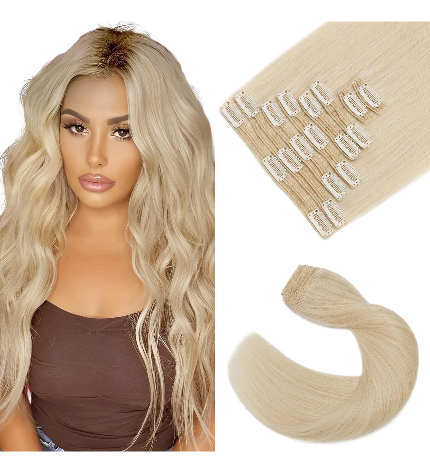 Elailite Clip-in Extensions - Remy Human Hair Double Weft Thick Volume Straight 25cm 110g #70 White Bleach - Shop Now! - Buy Online on GoSupps.com