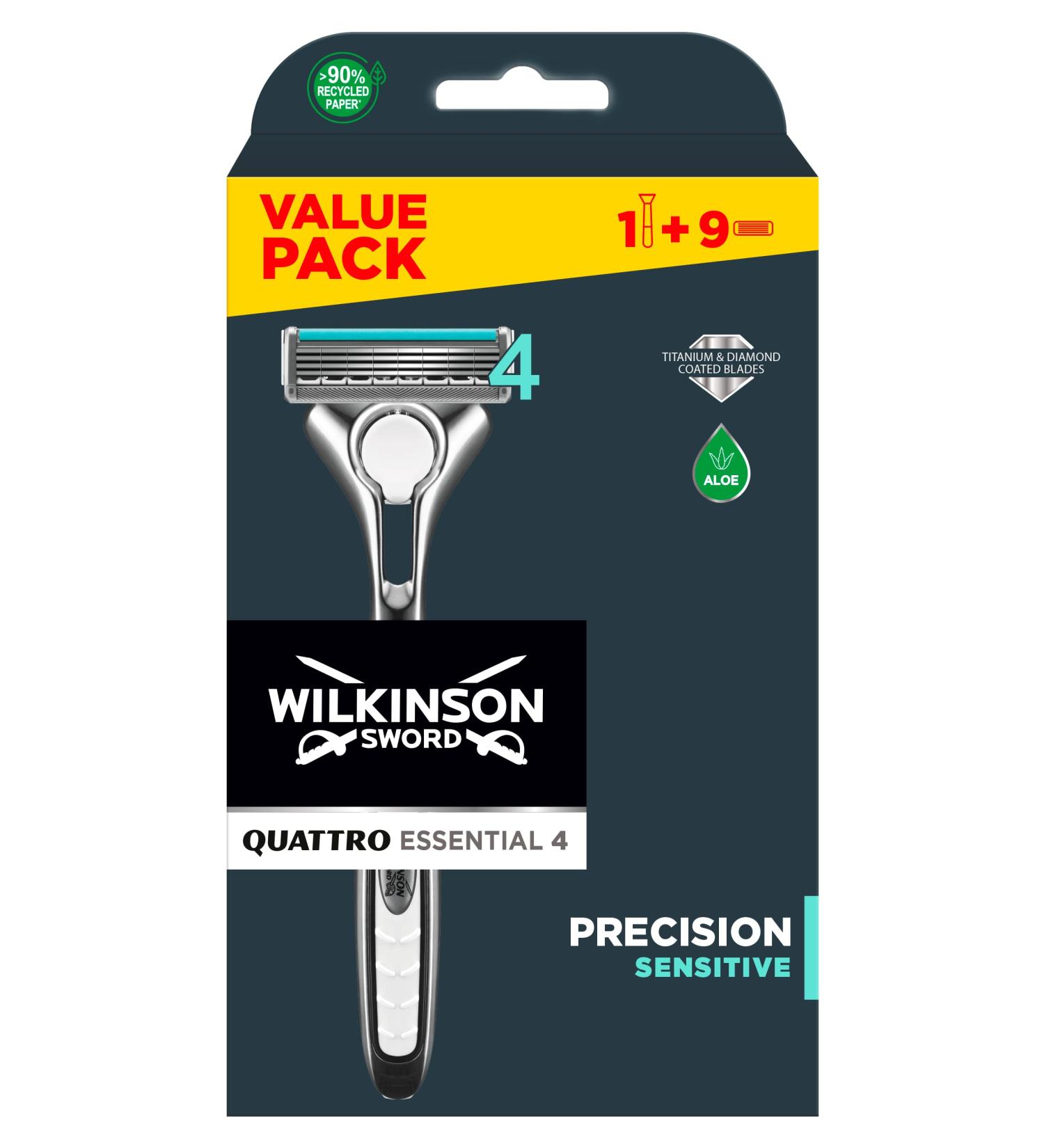 Wilkinson Sword Quattro Titanium Sensitive Razor Blades - Pack of 9 - Buy Online on GoSupps.com