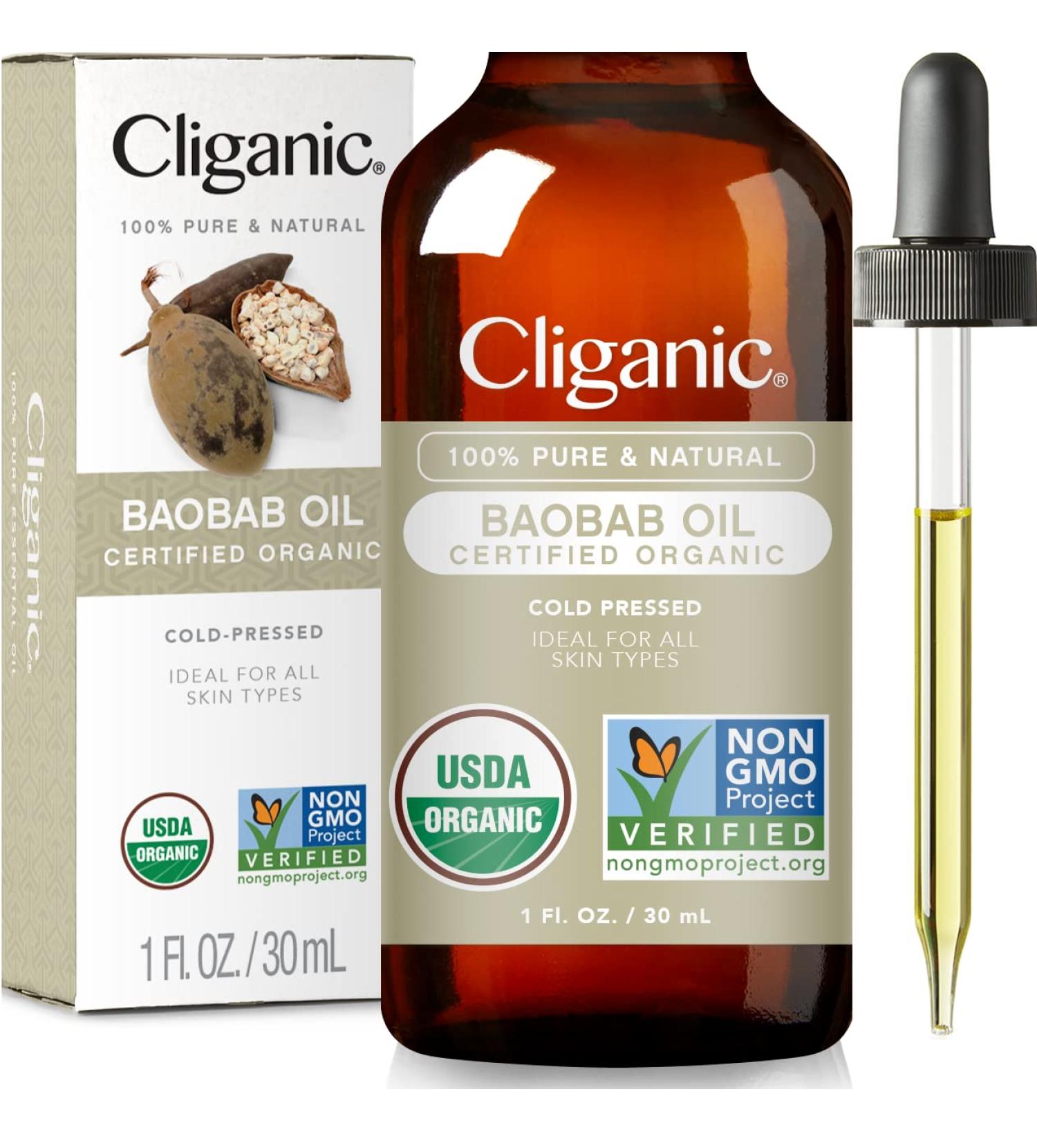 Cliganic Organic Baobab Oil 100% Pure - 1 Fl Oz | Cold Pressed, Unrefined for Face & Hair - Buy Online on GoSupps.com