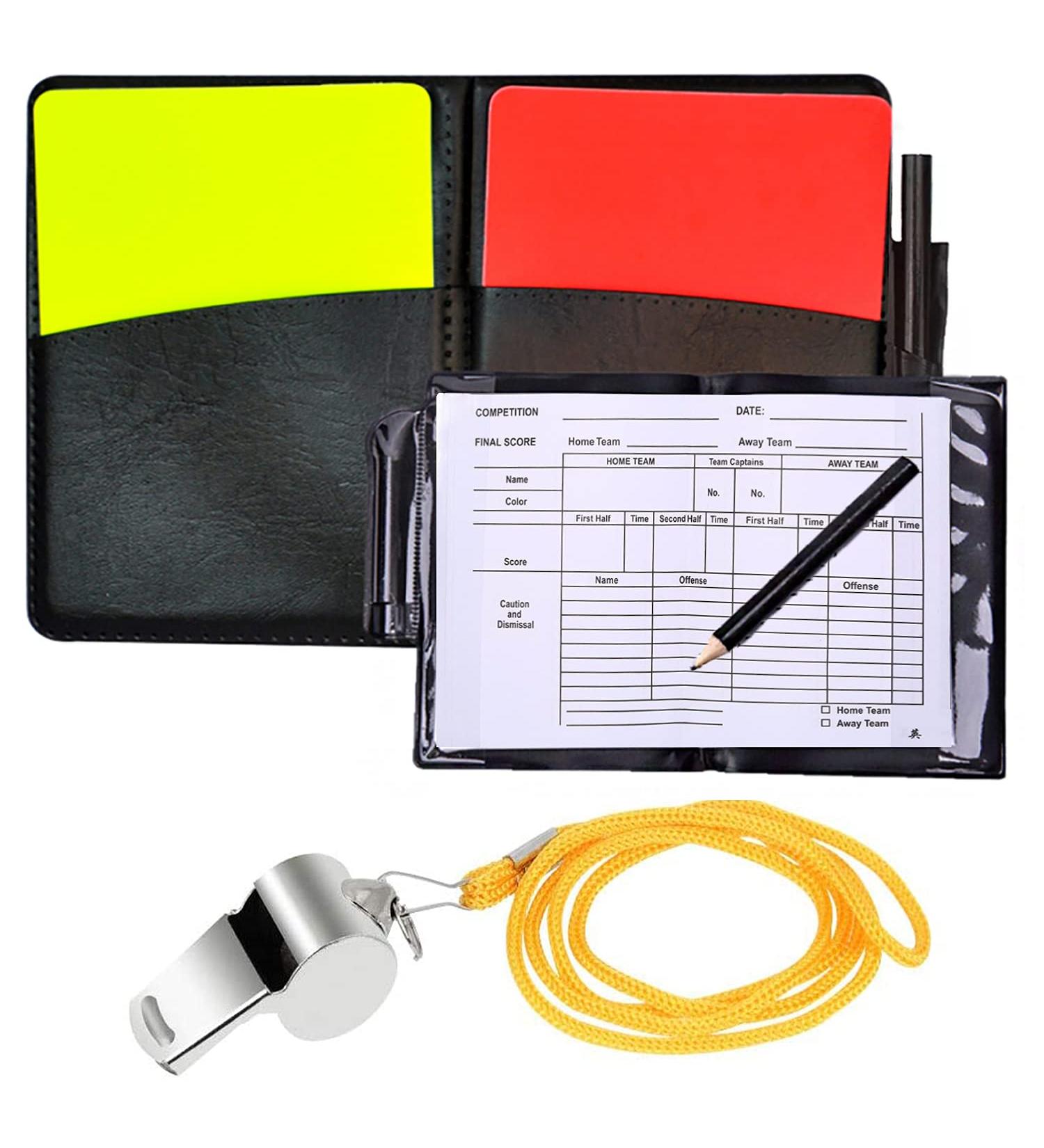 Chanehann Sport Referee Cards Set - Red & Yellow Cards with Bag Point Book Pencil & Metal Whistle for Football & Basketball - International Shipping Available - Buy Online on GoSupps.com