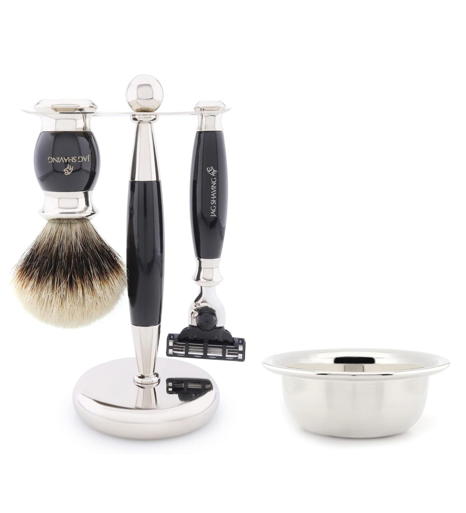 JAG Shaving Razor Set - 4-Piece Premium Shaving Kit with Dachshaar Brush Blades Bowl & Rack - Luxury Gift Set in Black - Buy Online on GoSupps.com