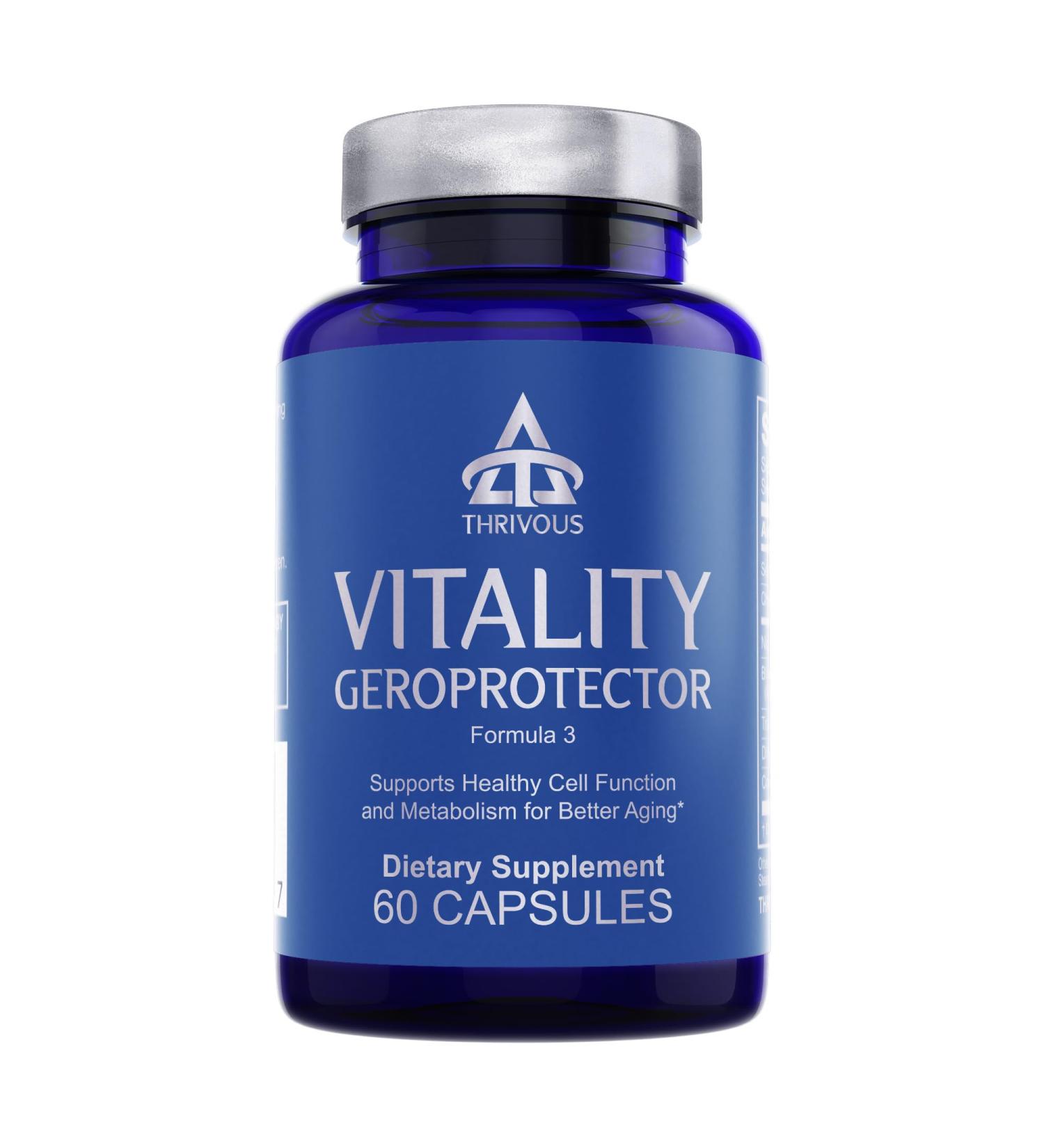Thrivous Vitality Geroprotector Metabolic & Cellular Support Supplement with Berberine Nicotinamide Riboside Mirtoselect Blueberry Resveratrol & CoQ10 60 Vegan Capsules - Buy Online on GoSupps.com