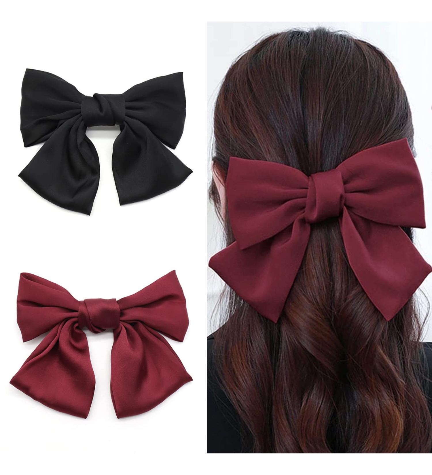 Large Bow Hair Bow Hair Clip Women Satin Hair Clips Satin Large Bow For Party Birthday Party Wedding 2 Colors - Buy Online on GoSupps.com