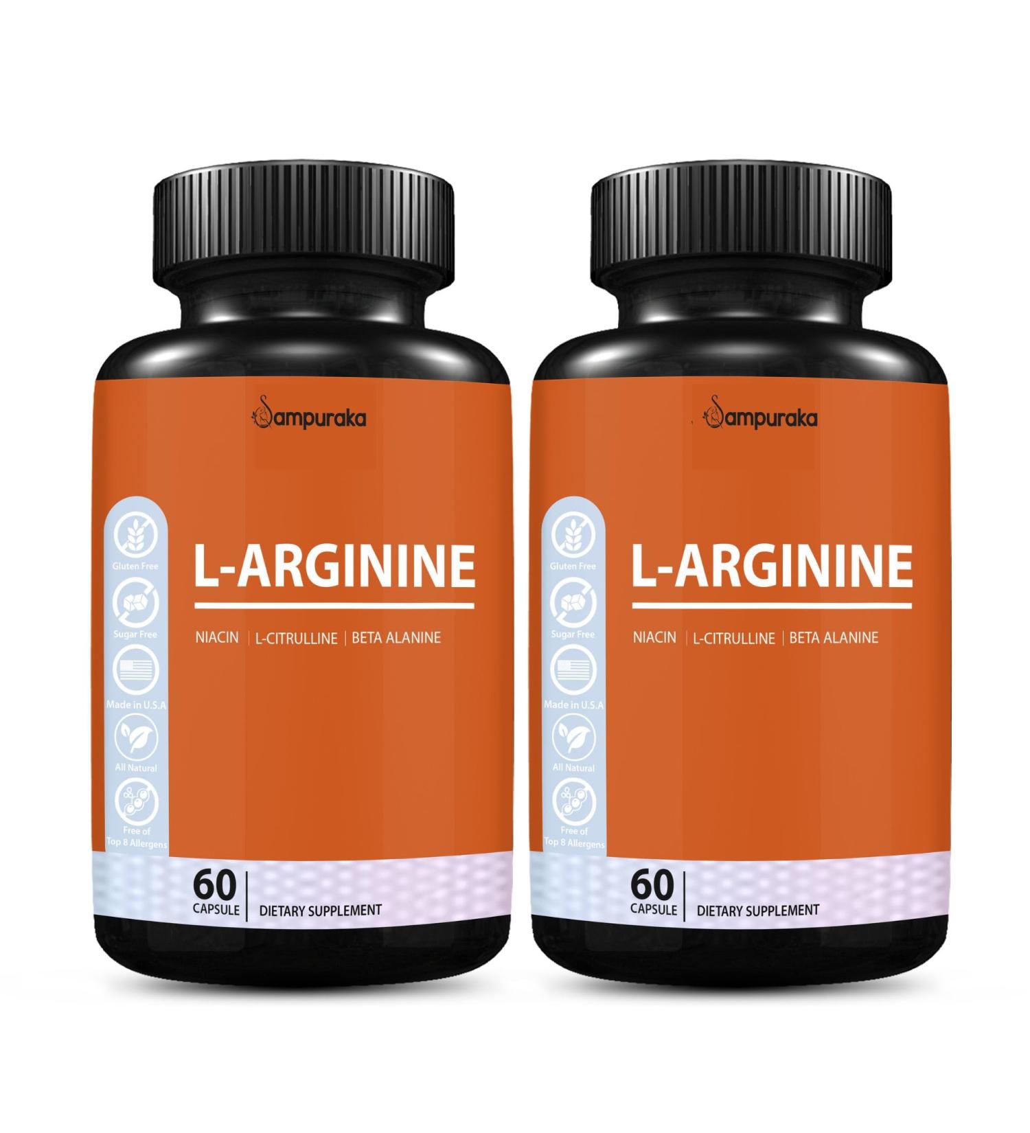 Sampuraka L-Arginine Capsules High Potency Nitric Oxide Support for Muscle Pump Vascularity and Endurance 60 Count (2)