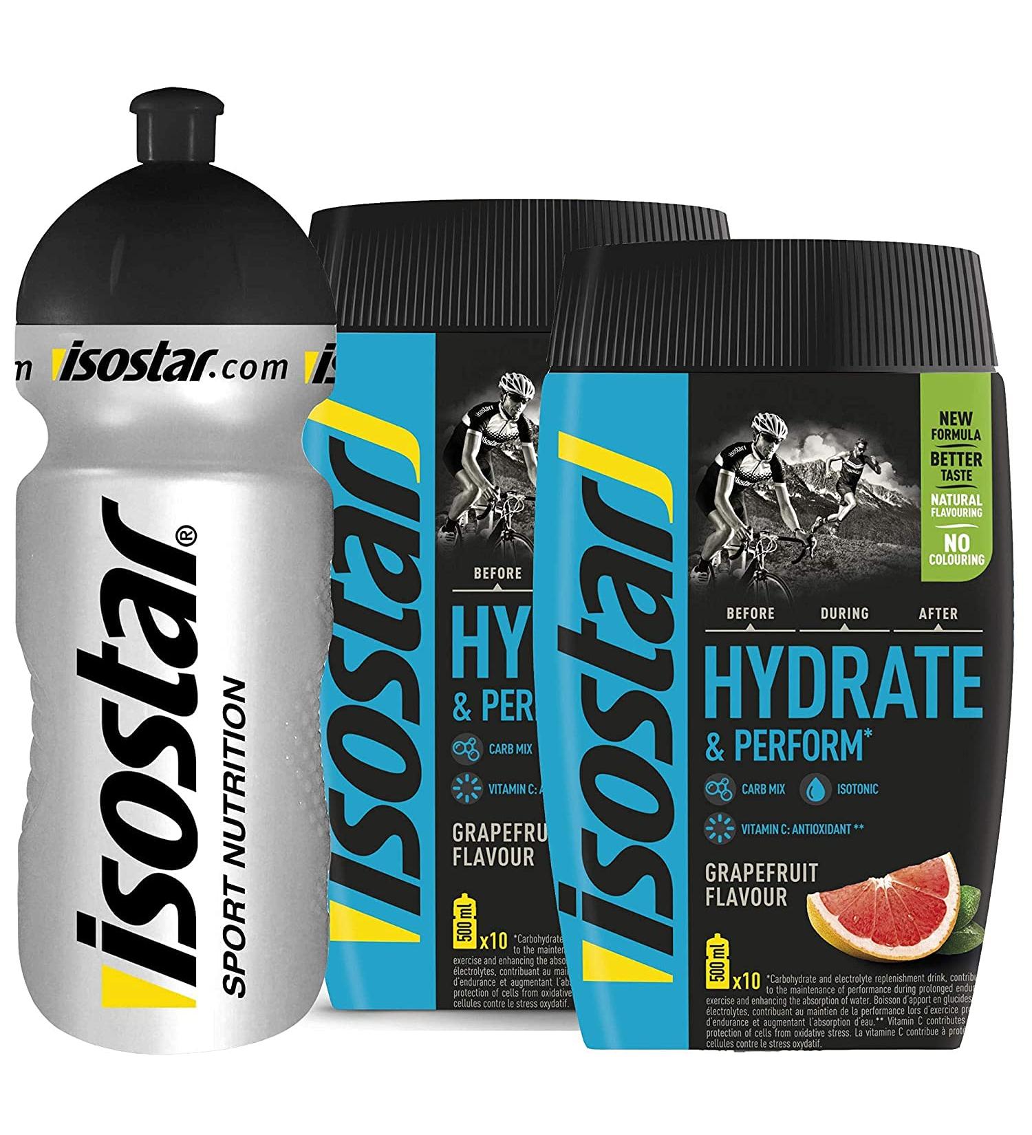 ISOSTAR Hydrate & Perform ISO Drink - 400g Isotonic Beverage Powder with Electrolytes - 2x Grapefruit Flavor + 0.5L Bottle for Enhanced Sports Performance - Buy Online on GoSupps.com