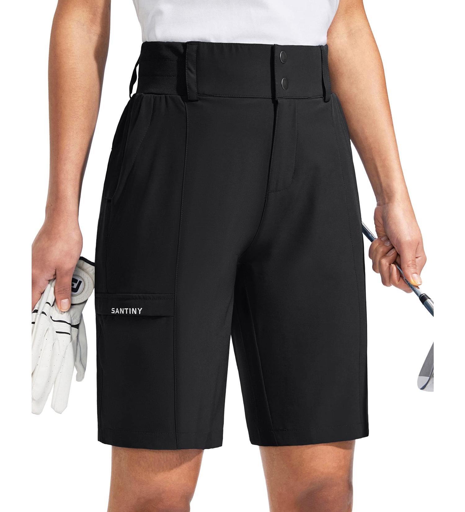 SANTINY Women's 9'' High Waisted Golf Hiking Shorts - Quick Dry Bermuda with Zipper Pockets - Black XL - Buy Online on GoSupps.com
