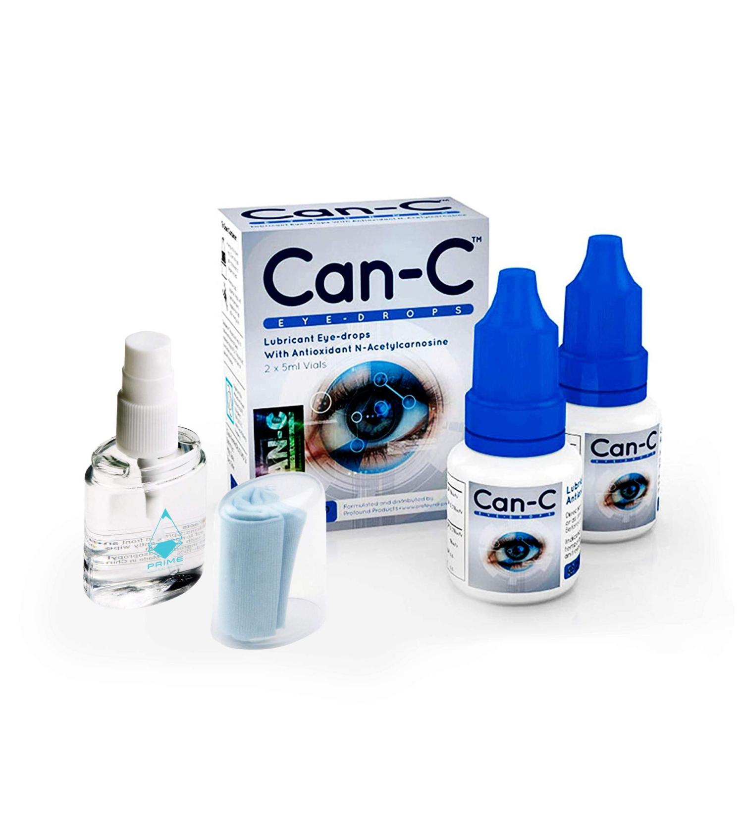 Can-C Eye Drops 5ml Vials (2-Pack) with NAC & L Carnosine - includes Eye Glass Cleaner Spray and Cloth - Buy Online on GoSupps.com