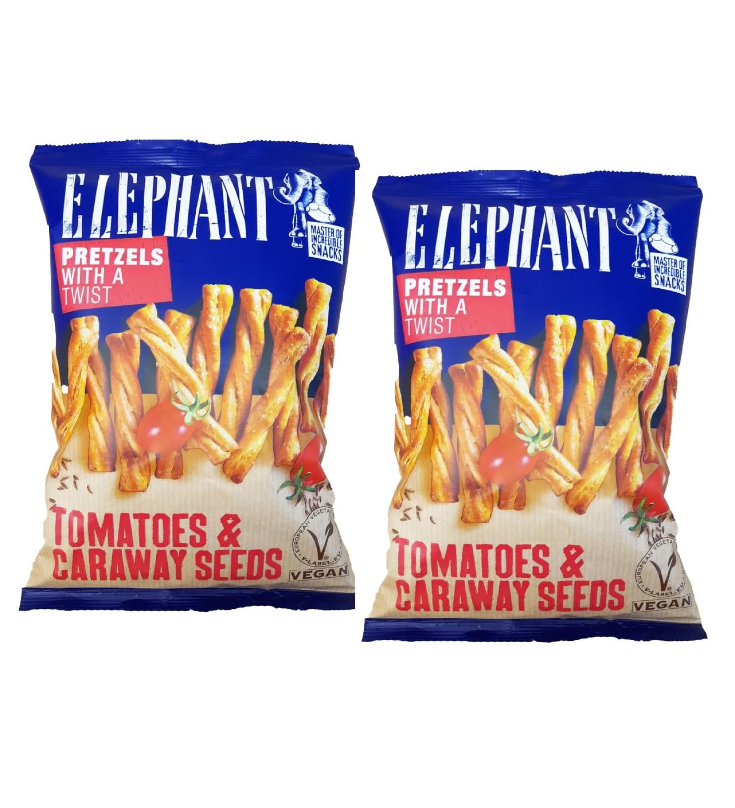 Buy Vegan Elephant Twisted Pretzels with Tomatoes & Caraway Seeds | 320g Value Pack - Healthy Spiral Snacks for International Shipping - Buy Online on GoSupps.com