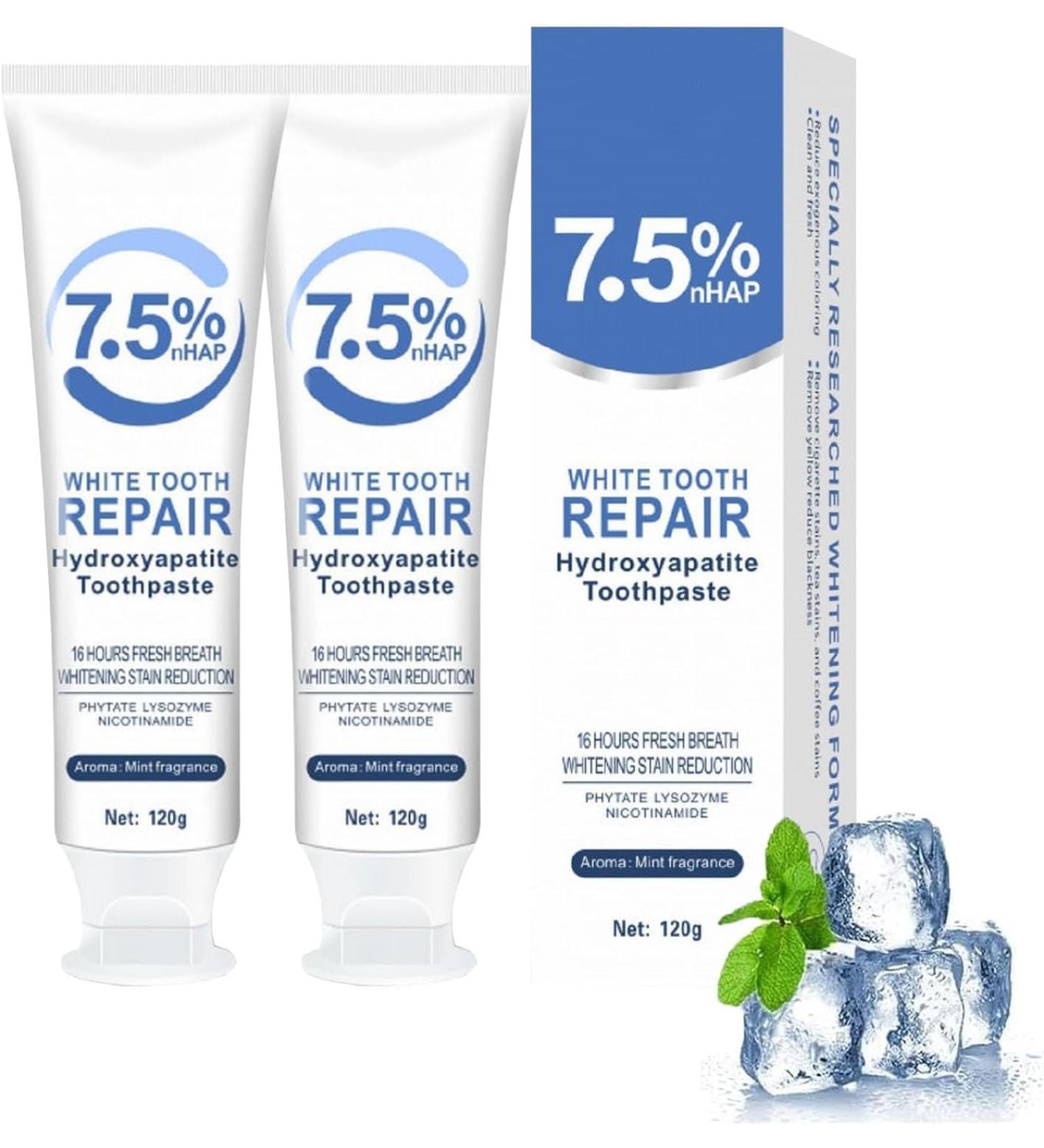 Hydroxyapatite Toothpaste for Enamel Protection: Hidroxiapatita Toothpaste for Enamel Protection and Tooth Strengthening Gentle Mint Fresh Breath Daily Use for Oral Health 4.23 OZ (2pcs) - Buy Online on GoSupps.com