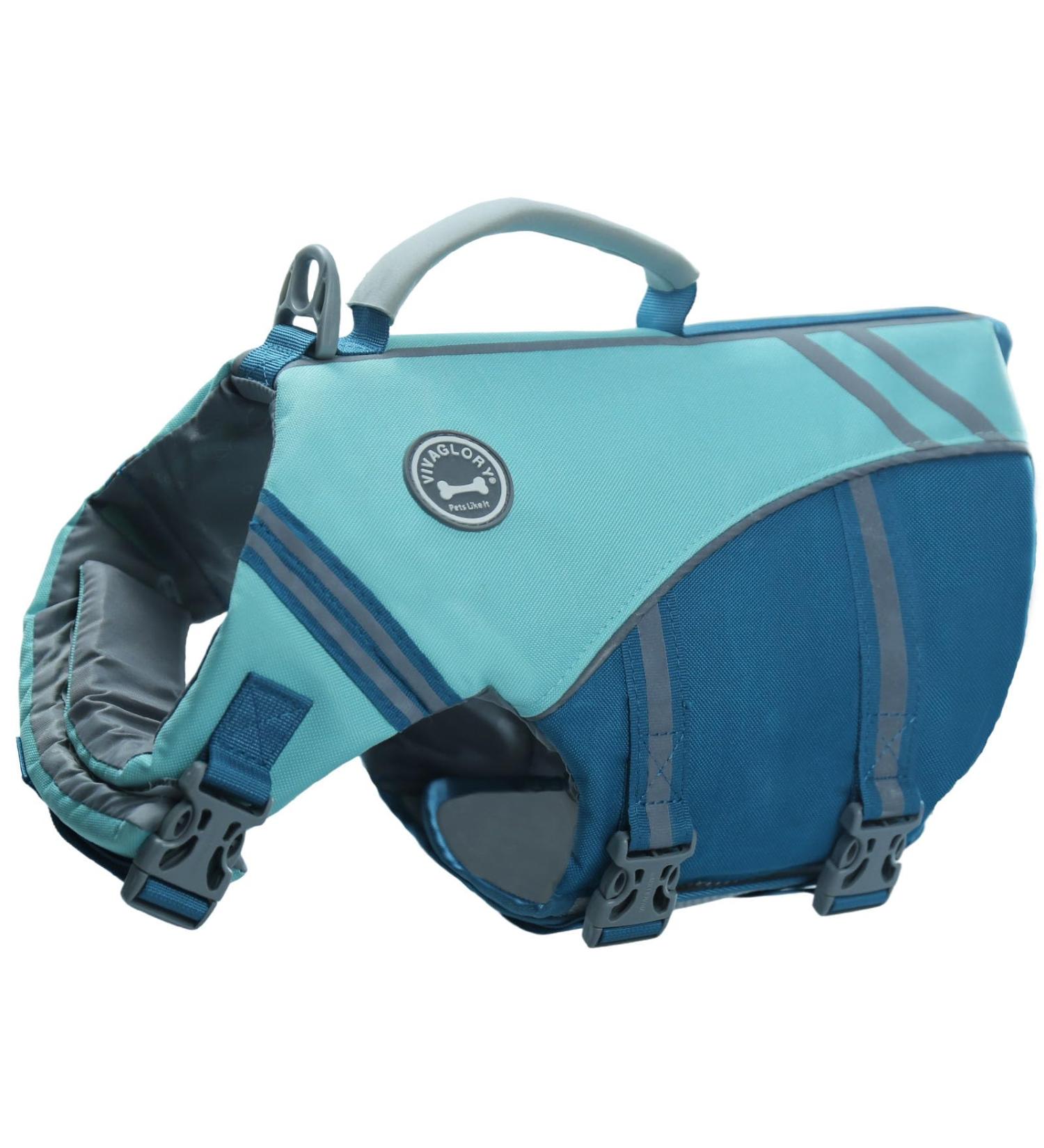 Buy Vivaglory Sports Style Life Jacket for Medium Dogs Adjustable Durable Safe Buoyancy Vest (Cyan M: 56-64 cm) - International Shipping Available - Buy Online on GoSupps.com